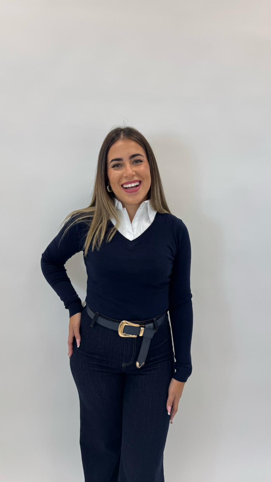 Pull Camicia Cucita Blu Notte