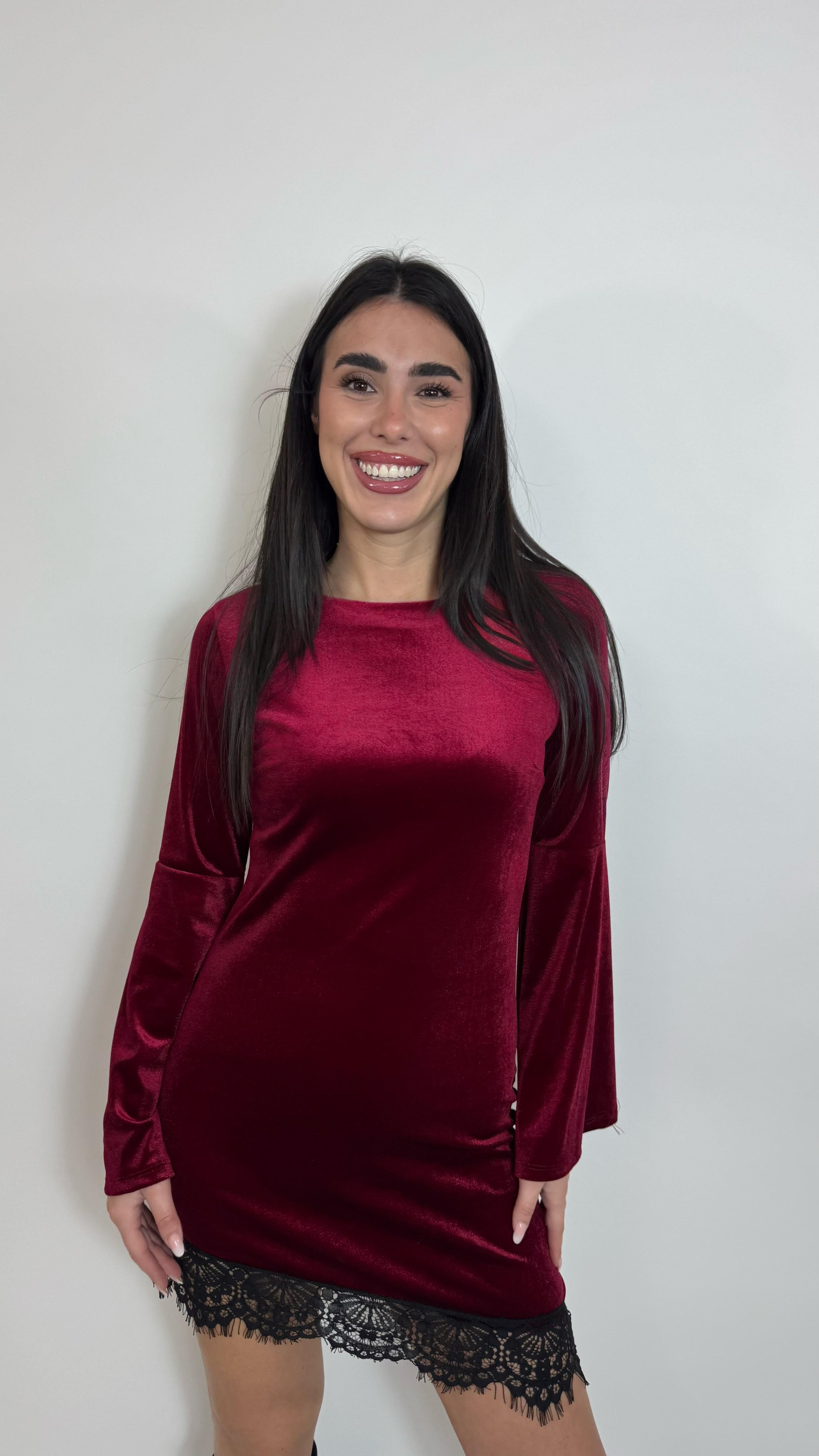 🥂Minidress Velvet Lace Burgundy