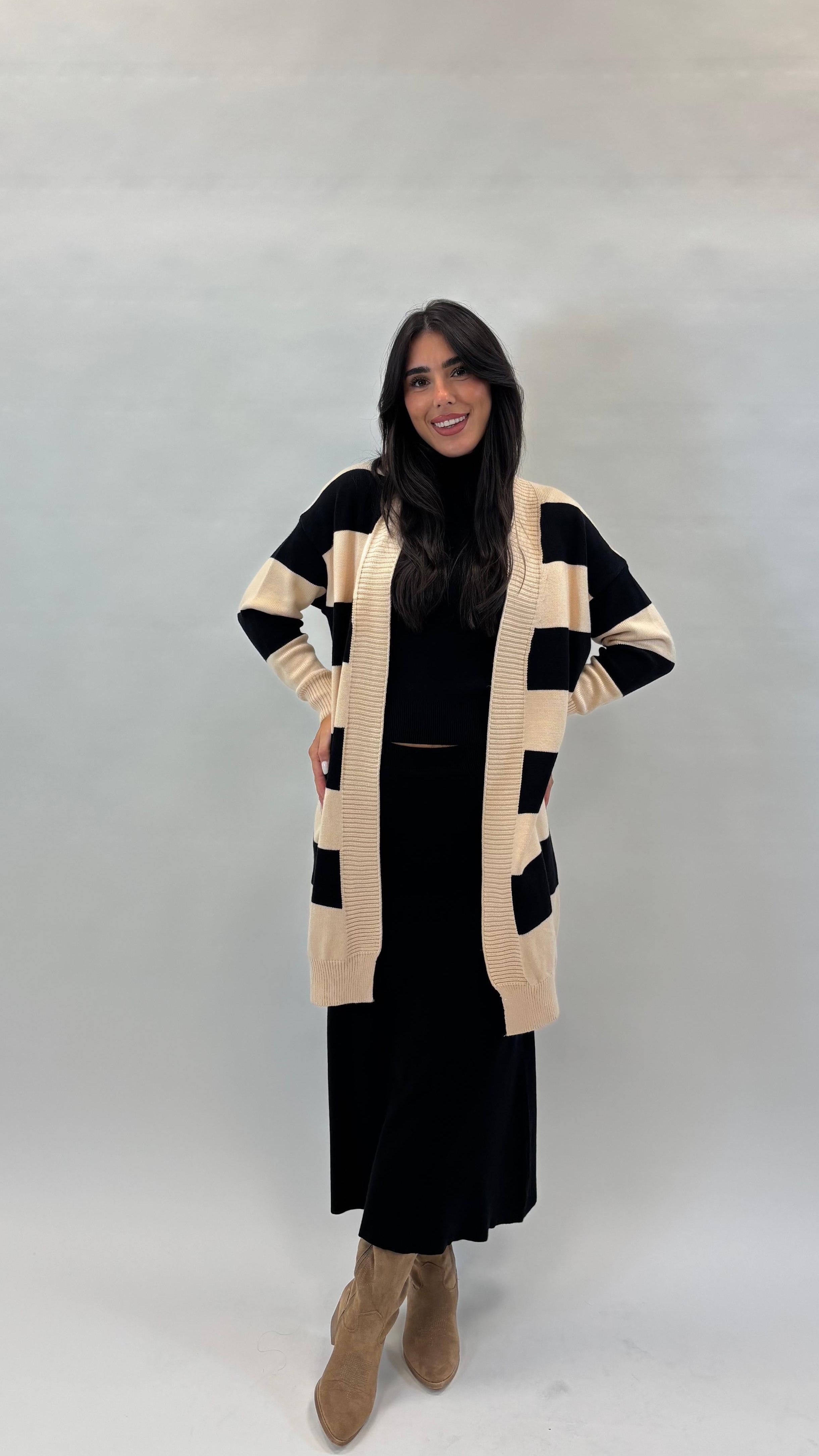 Cardigan Cannolè Top Quality Stripes Burro/Nero