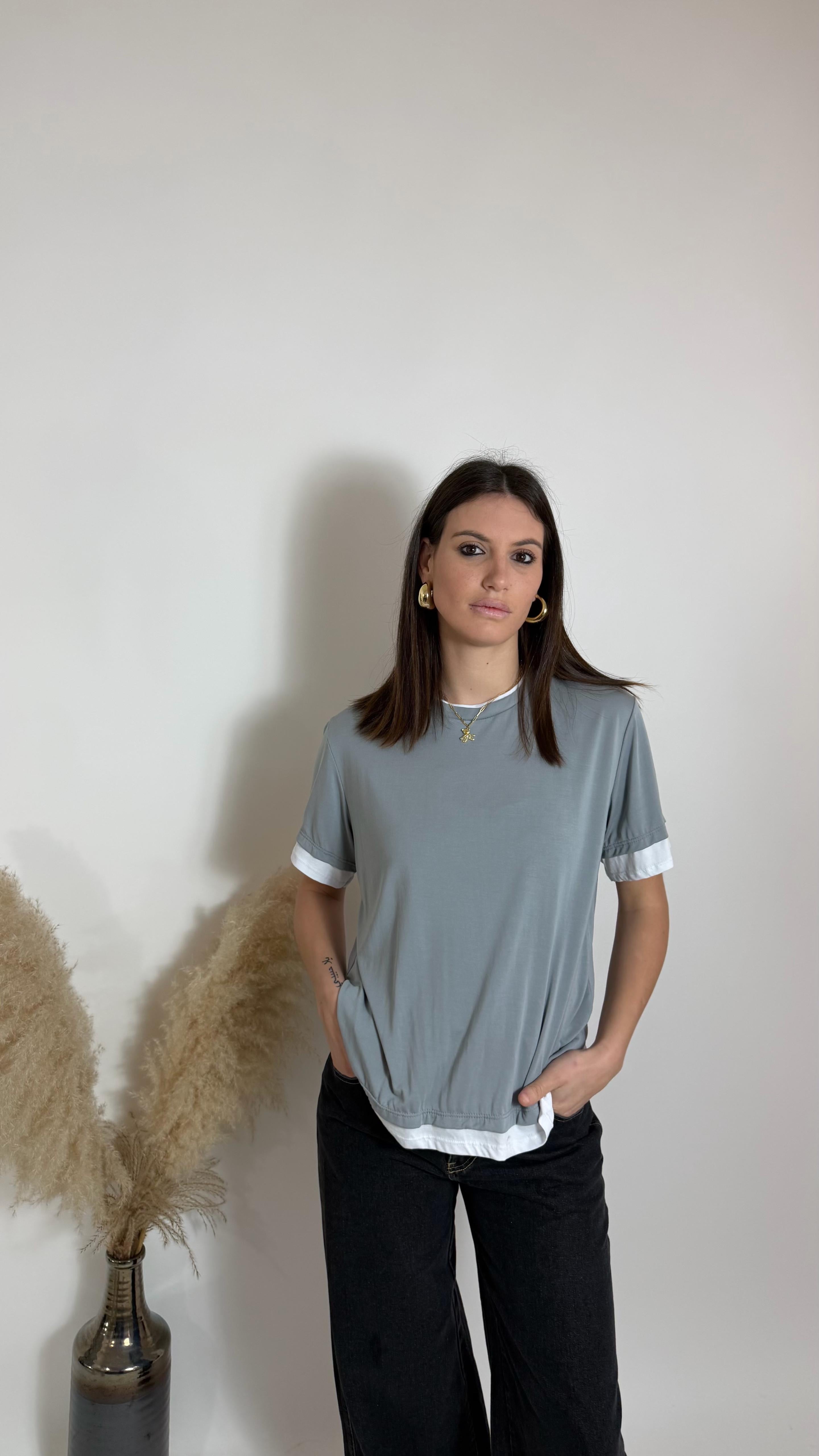 Maglia Over Bicolor Grigio Perla