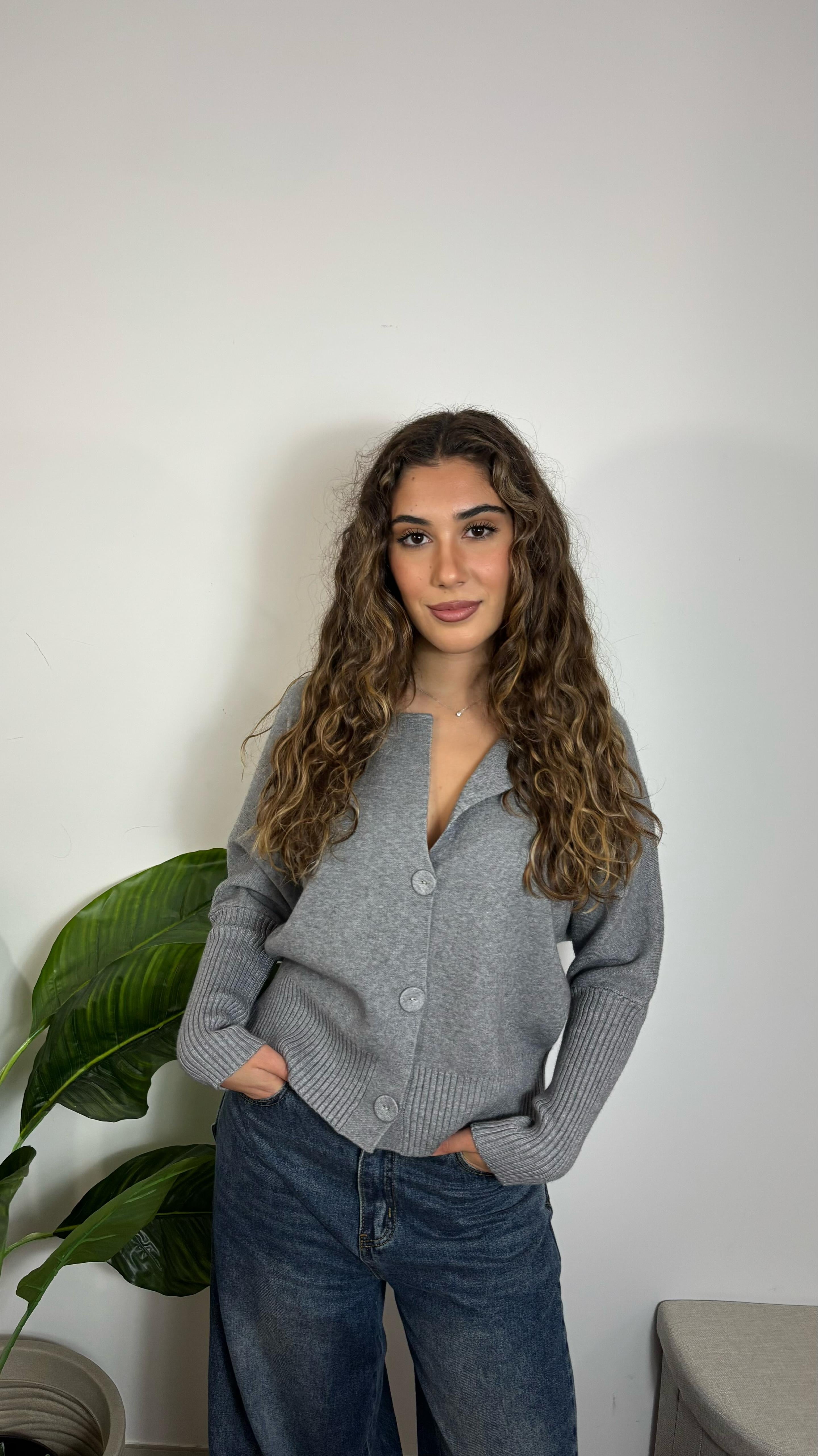 Pull Polo In Maglia Grigio Perla