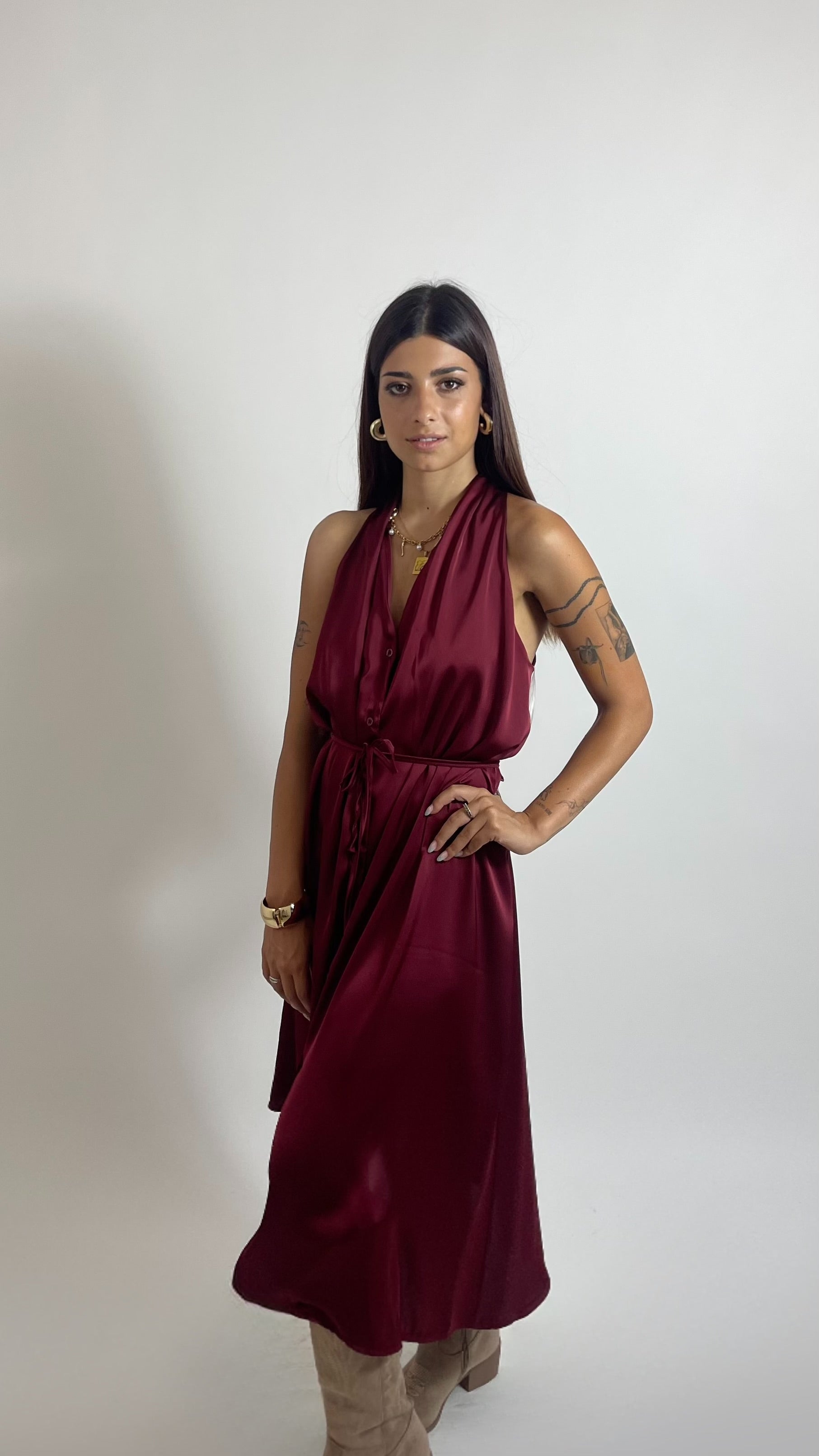 Abito Satin Flow Burgundy