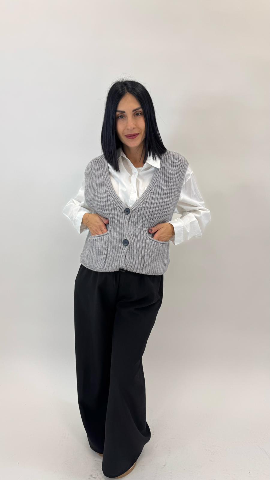 Gilet In Maglia Inglese Grigio Perla