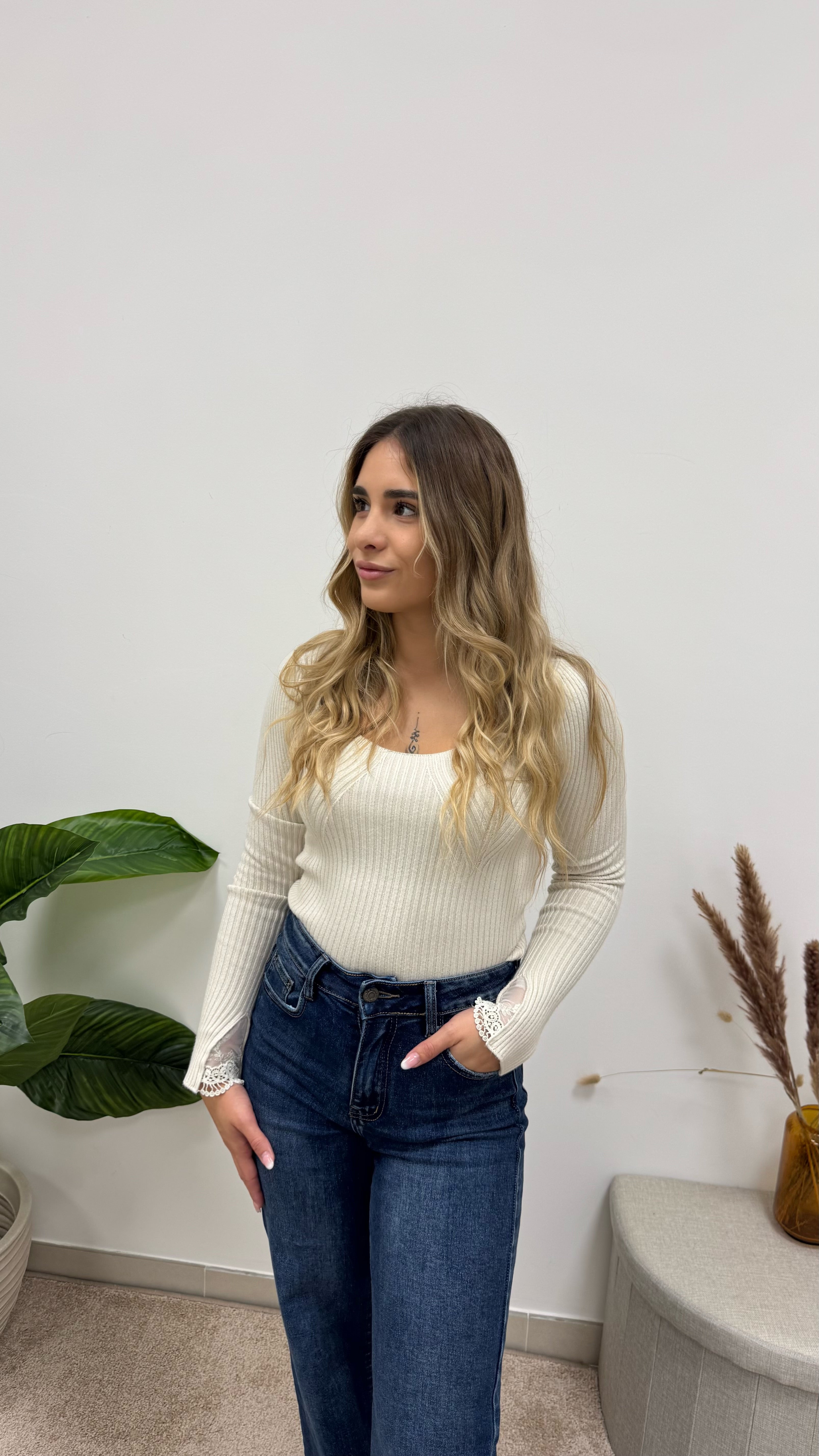 Maglia Scollo Cuore Burro