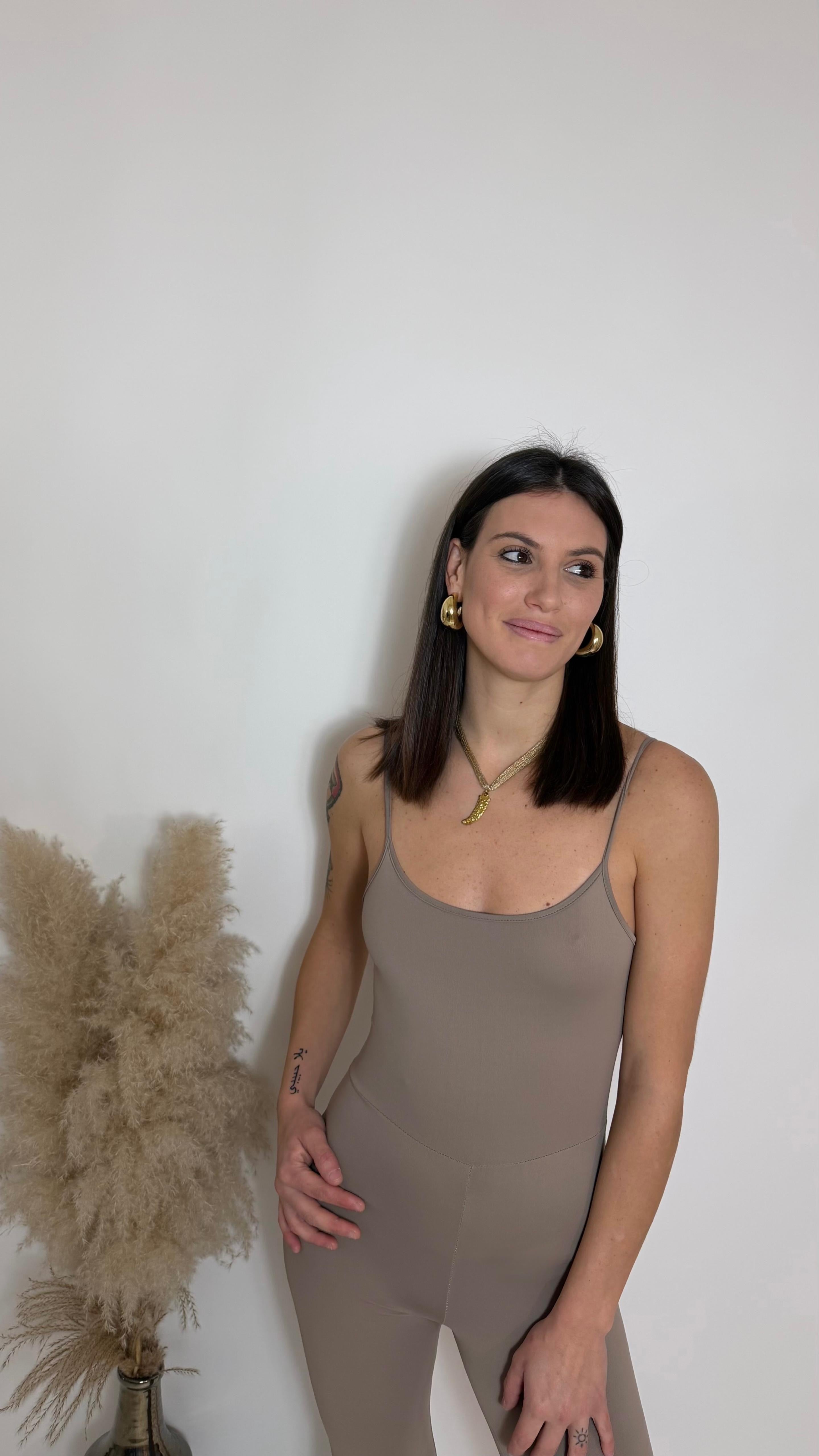 Jumpsuit Second Skin - Bretella Sottile - Flare / Taupe