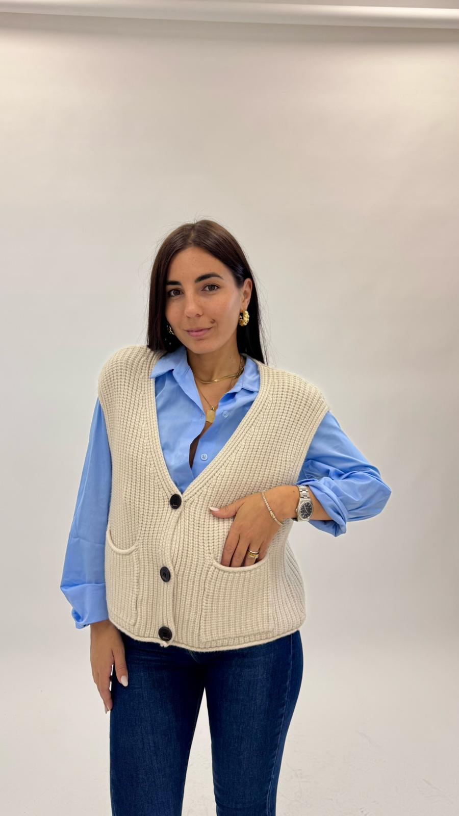 Gilet In Maglia Inglese Burro