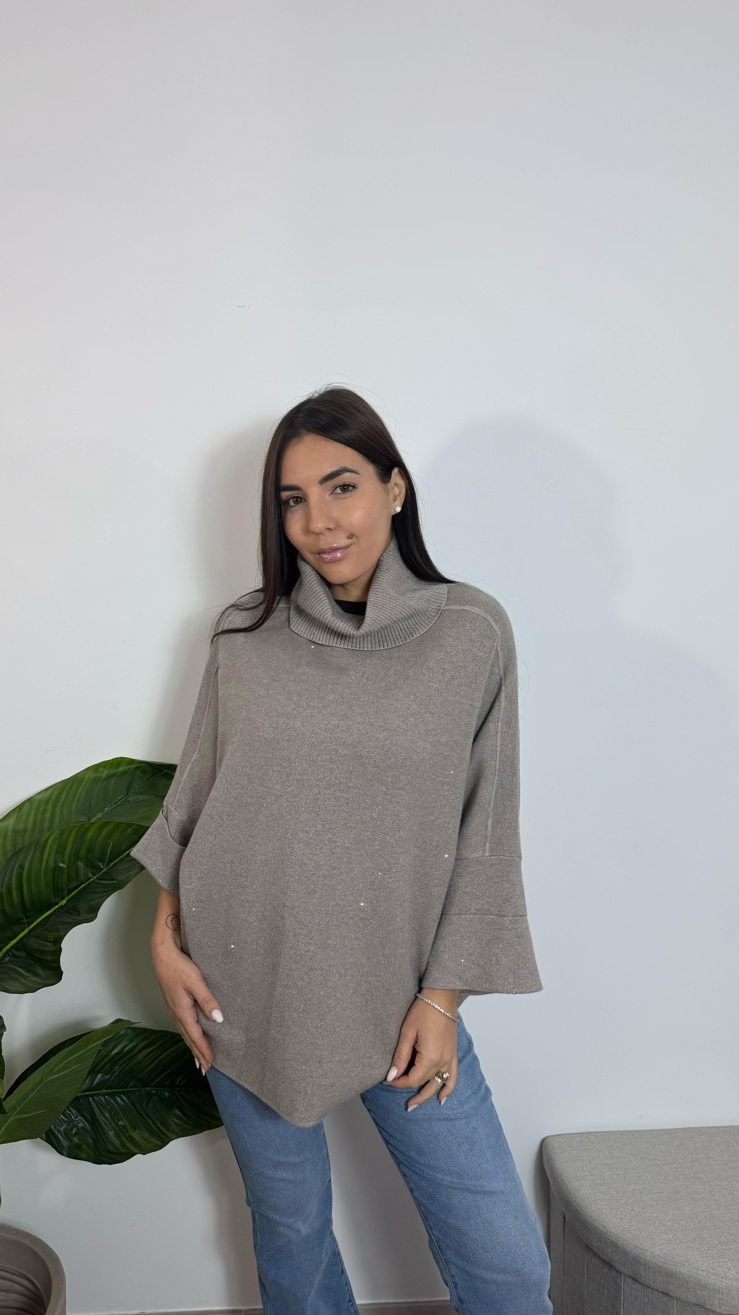 Pull Oversize Punti Luce Tortora