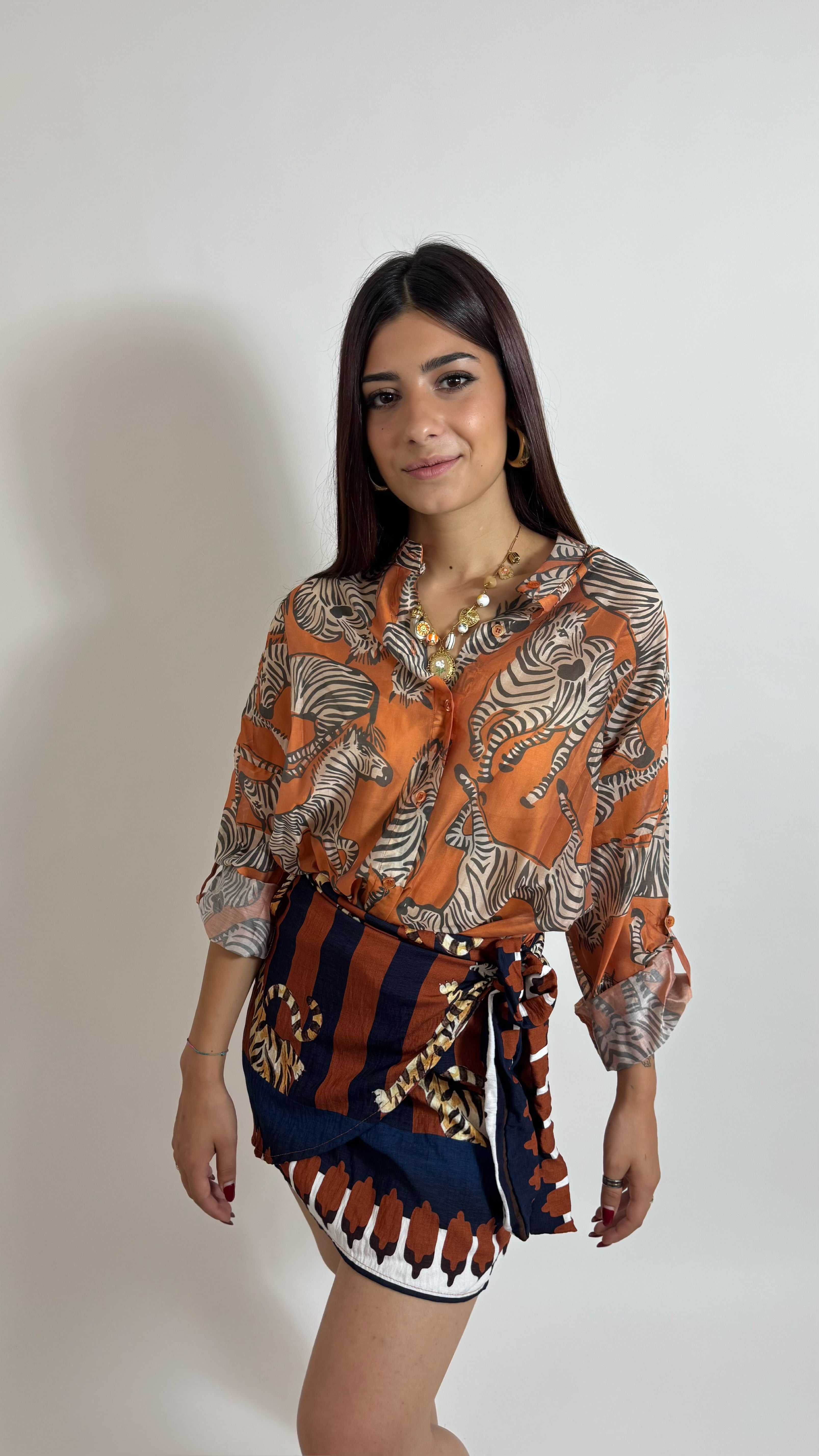 Mini Gonna Pareo Tiger Stripes Ruggine