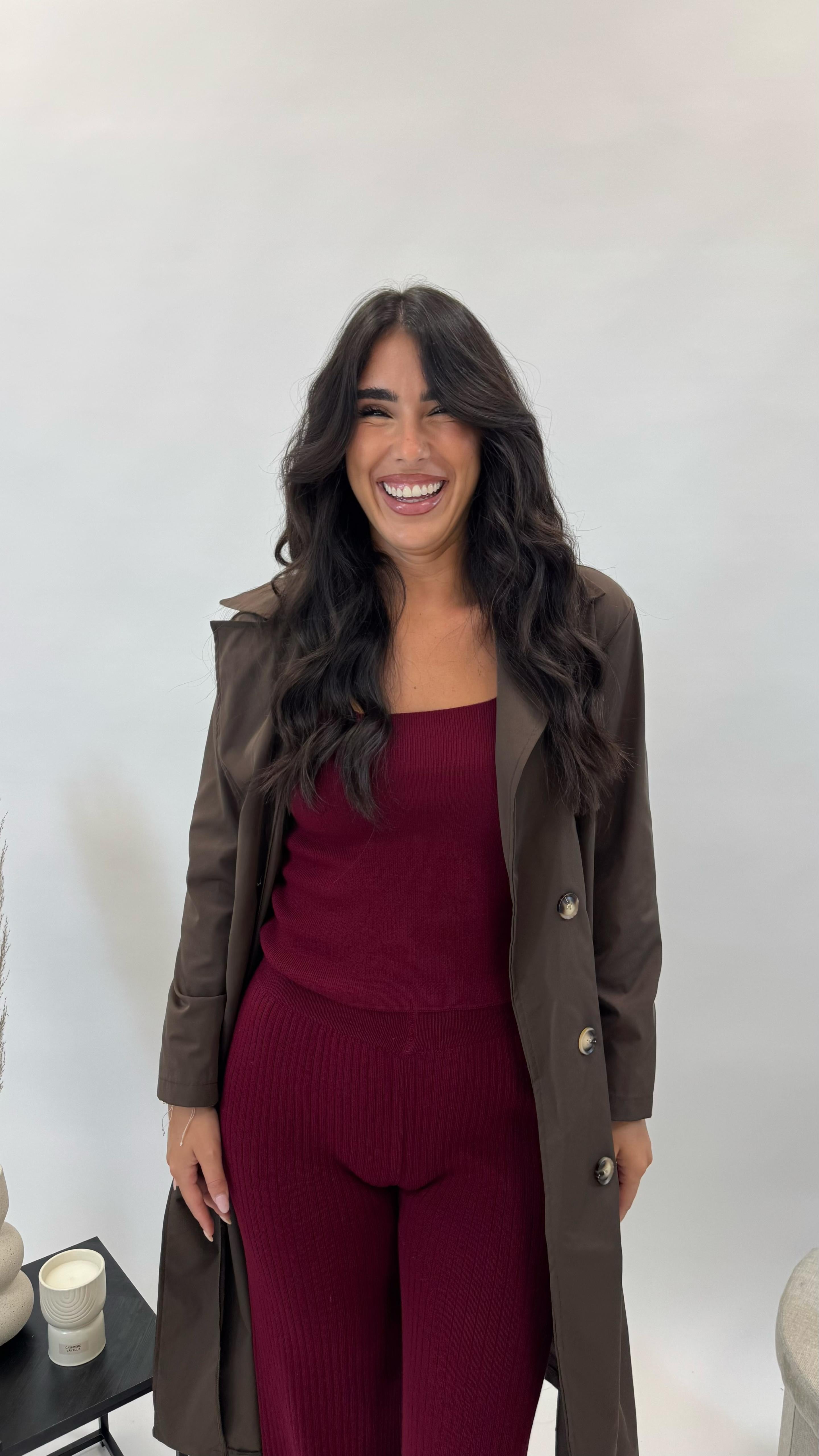 Set con Top in Maglia a Coste Burgundy