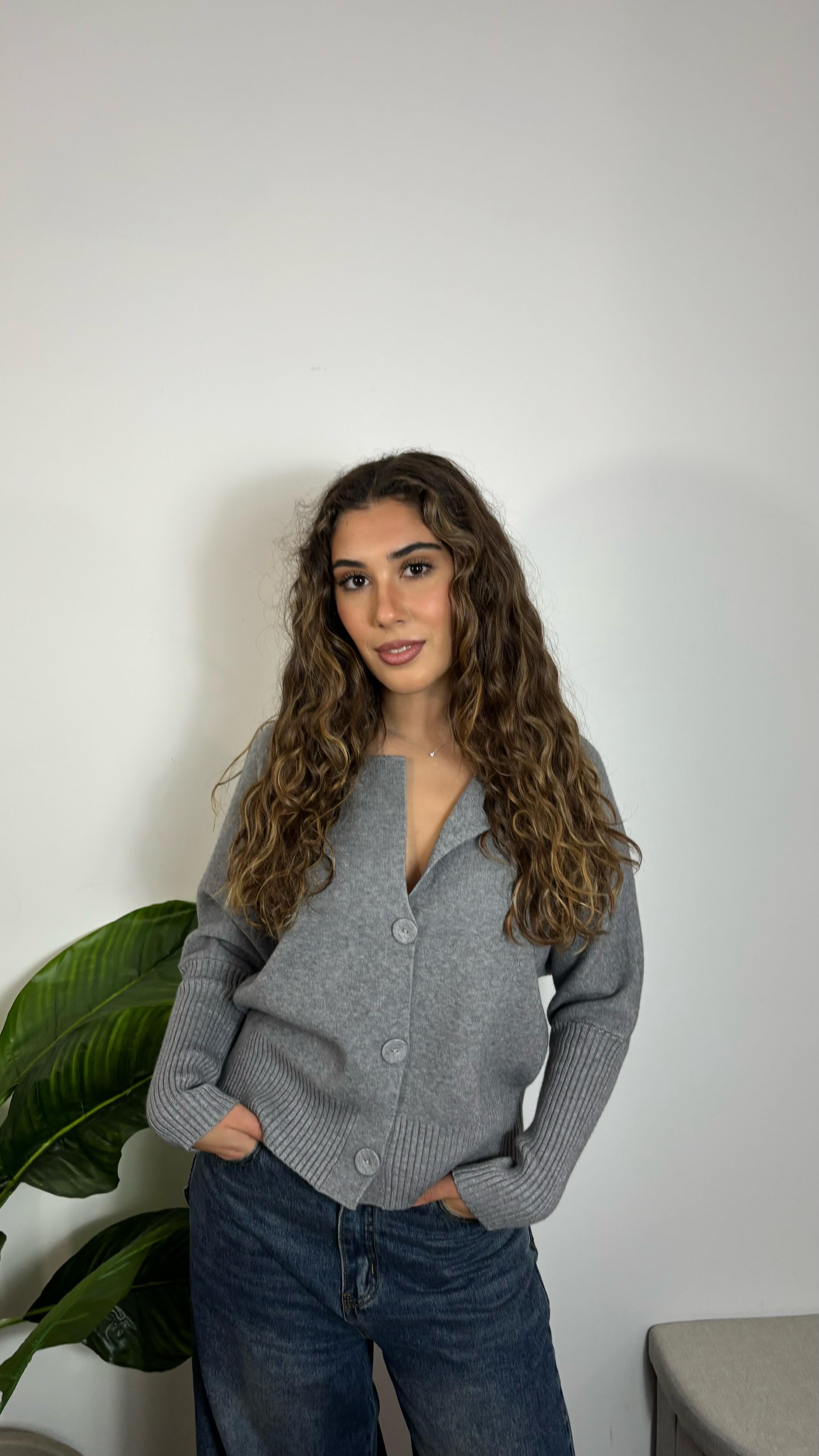 Pull Polo In Maglia Grigio Perla