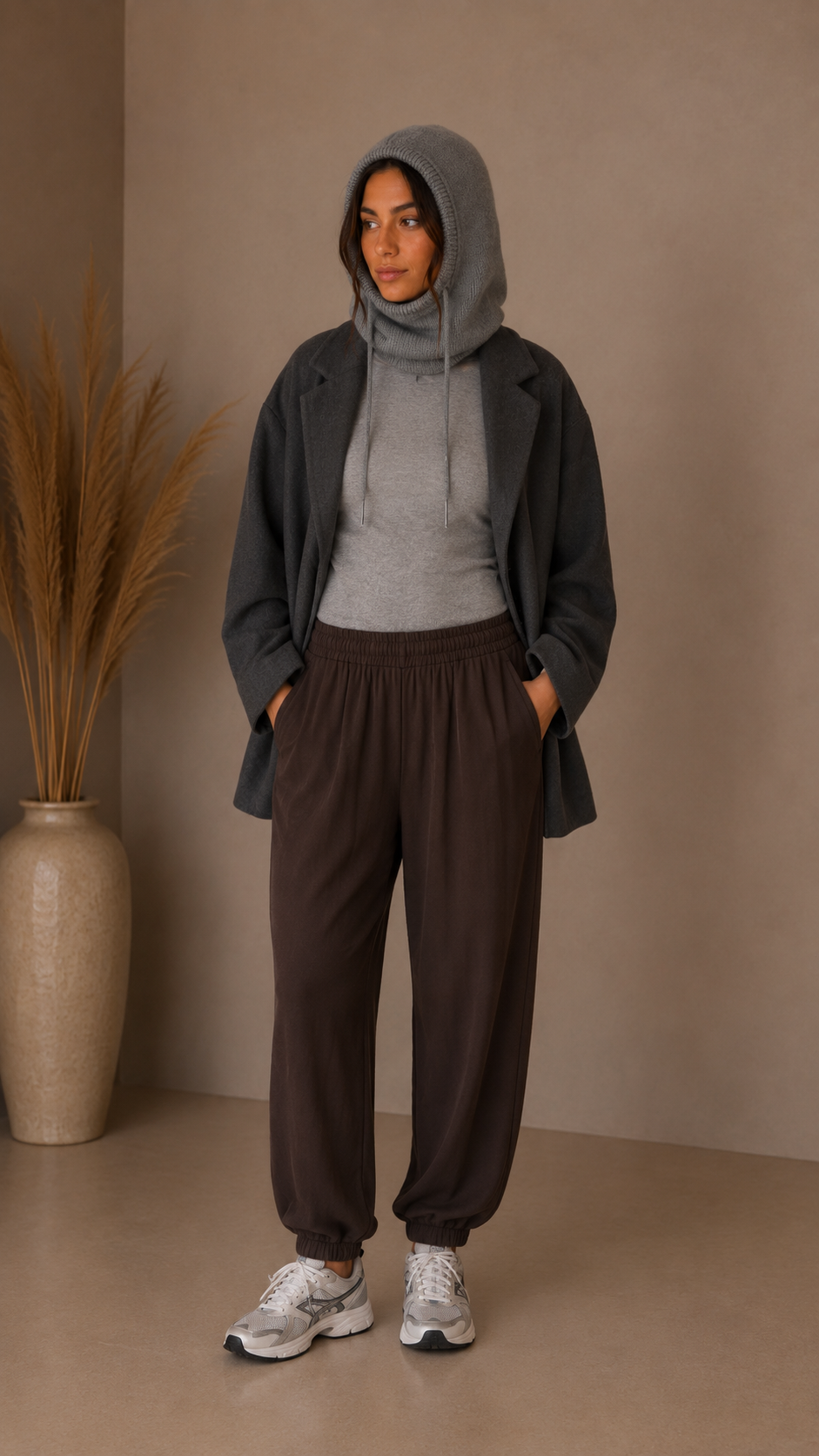 Pantalone Balloon Tessuto Classico Choco
