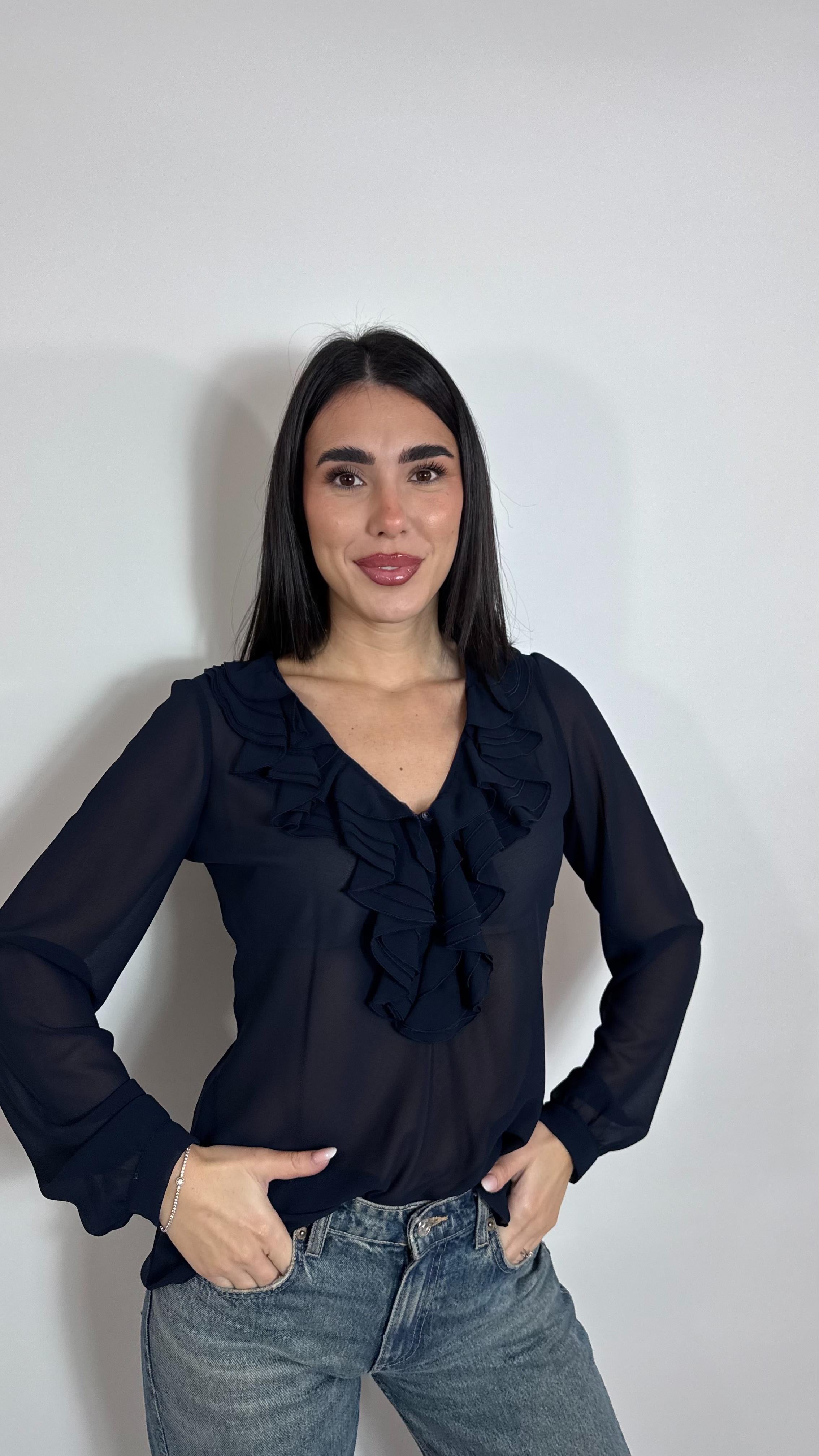 Camicia Volant Blu Notte