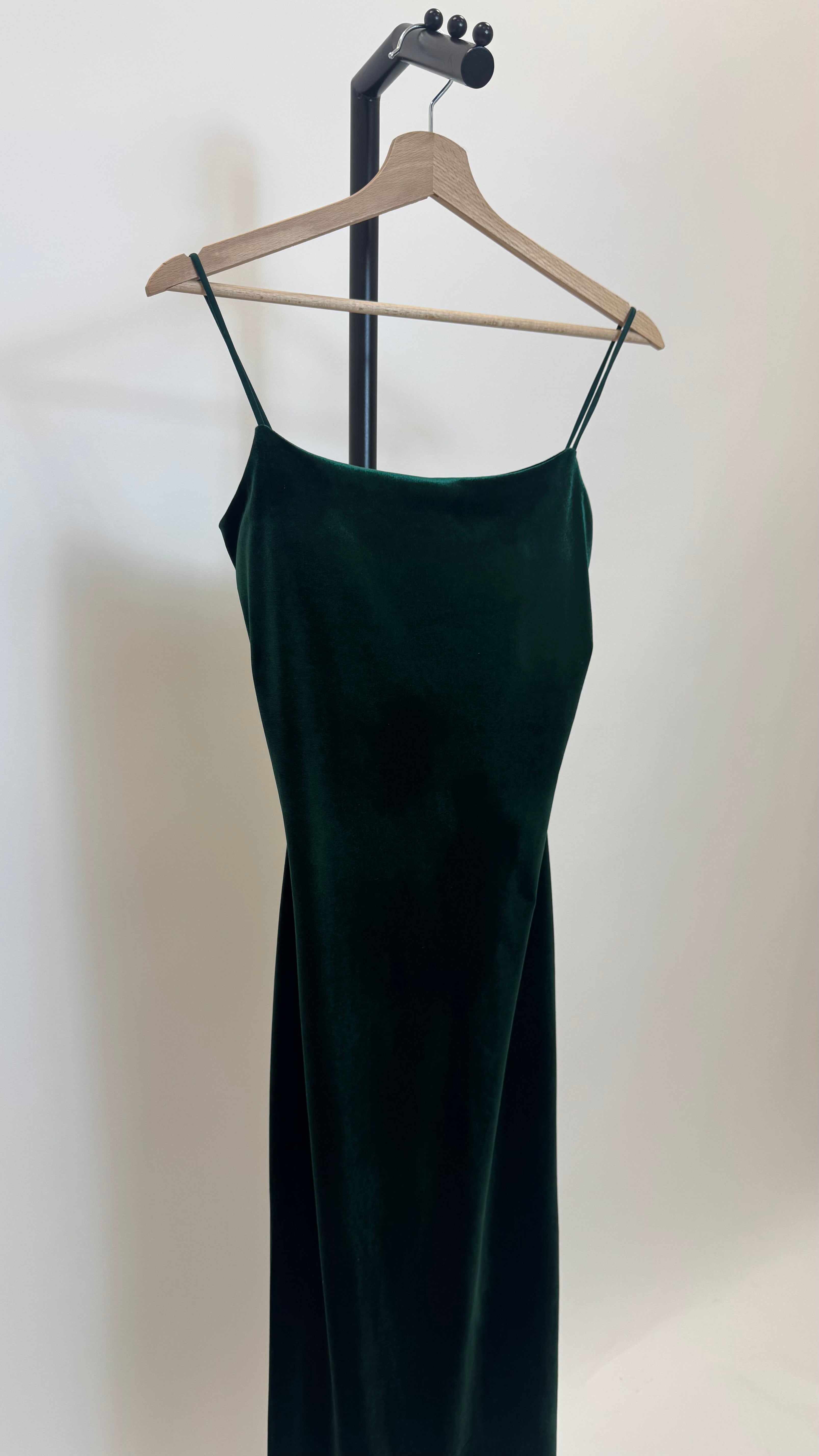 Abito Velvet Bretella Sottile Verde Bosco