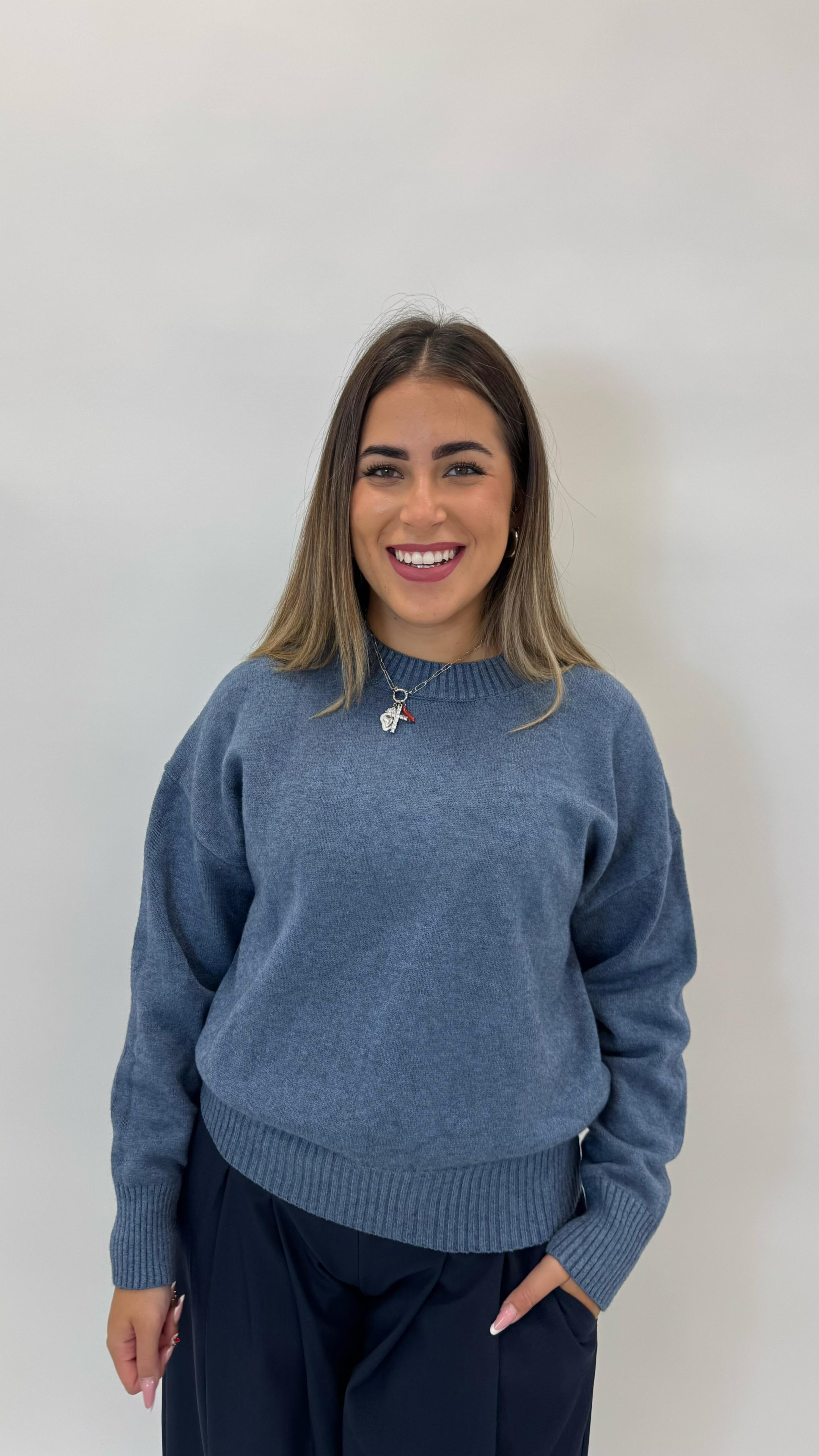 Pulloverone in Maglia Ceruleo