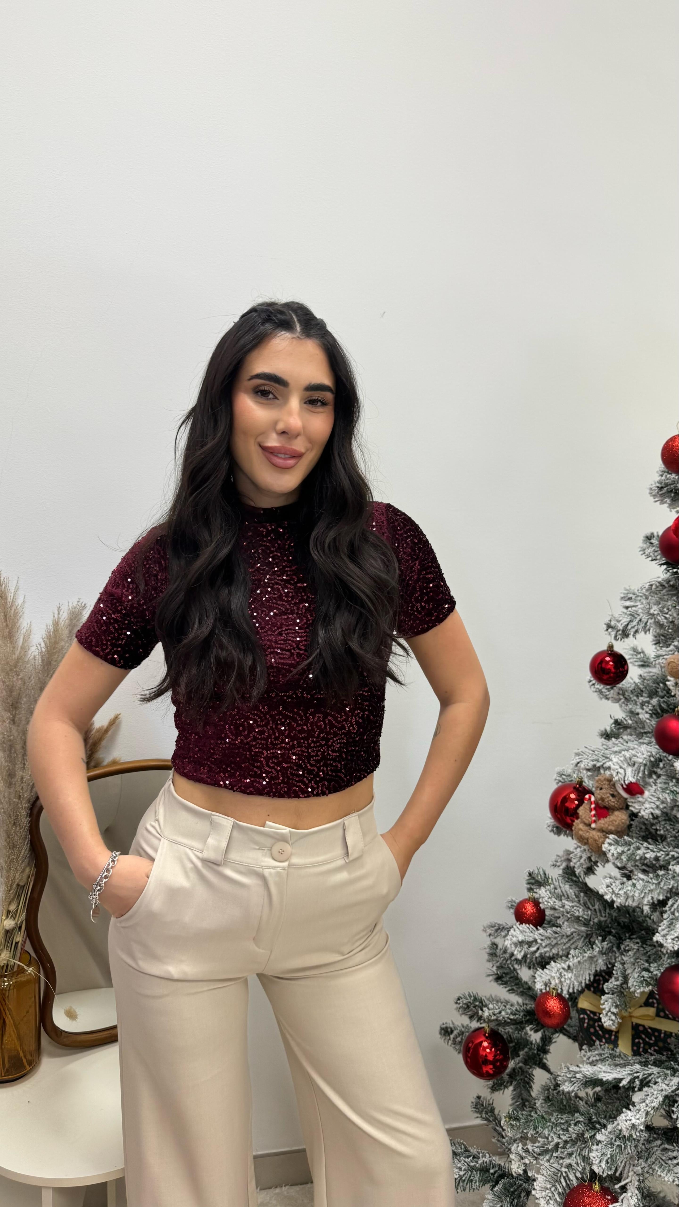 🥂Crop Top Paillettes Burgundy