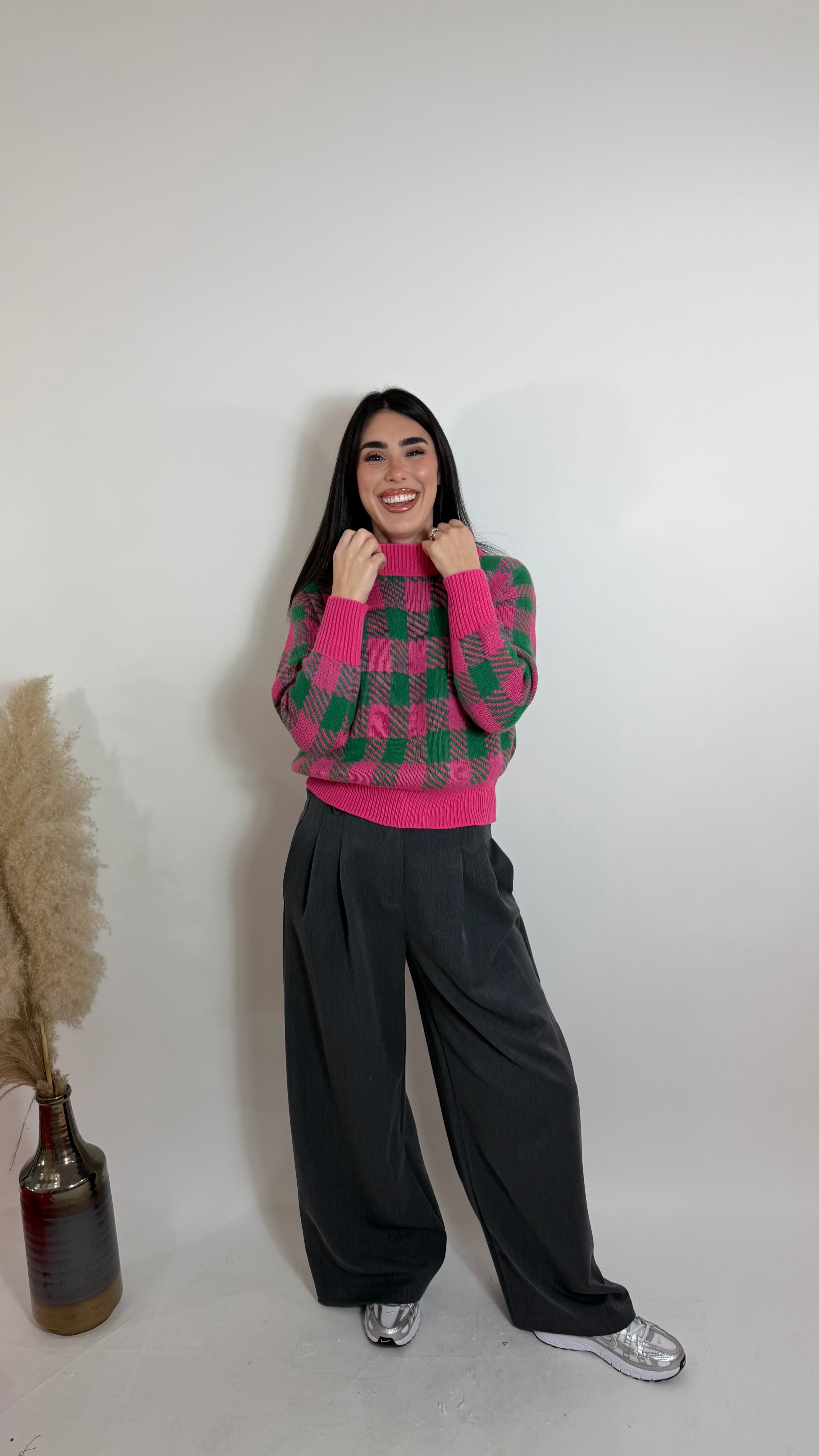 Pull Check Pink&Green