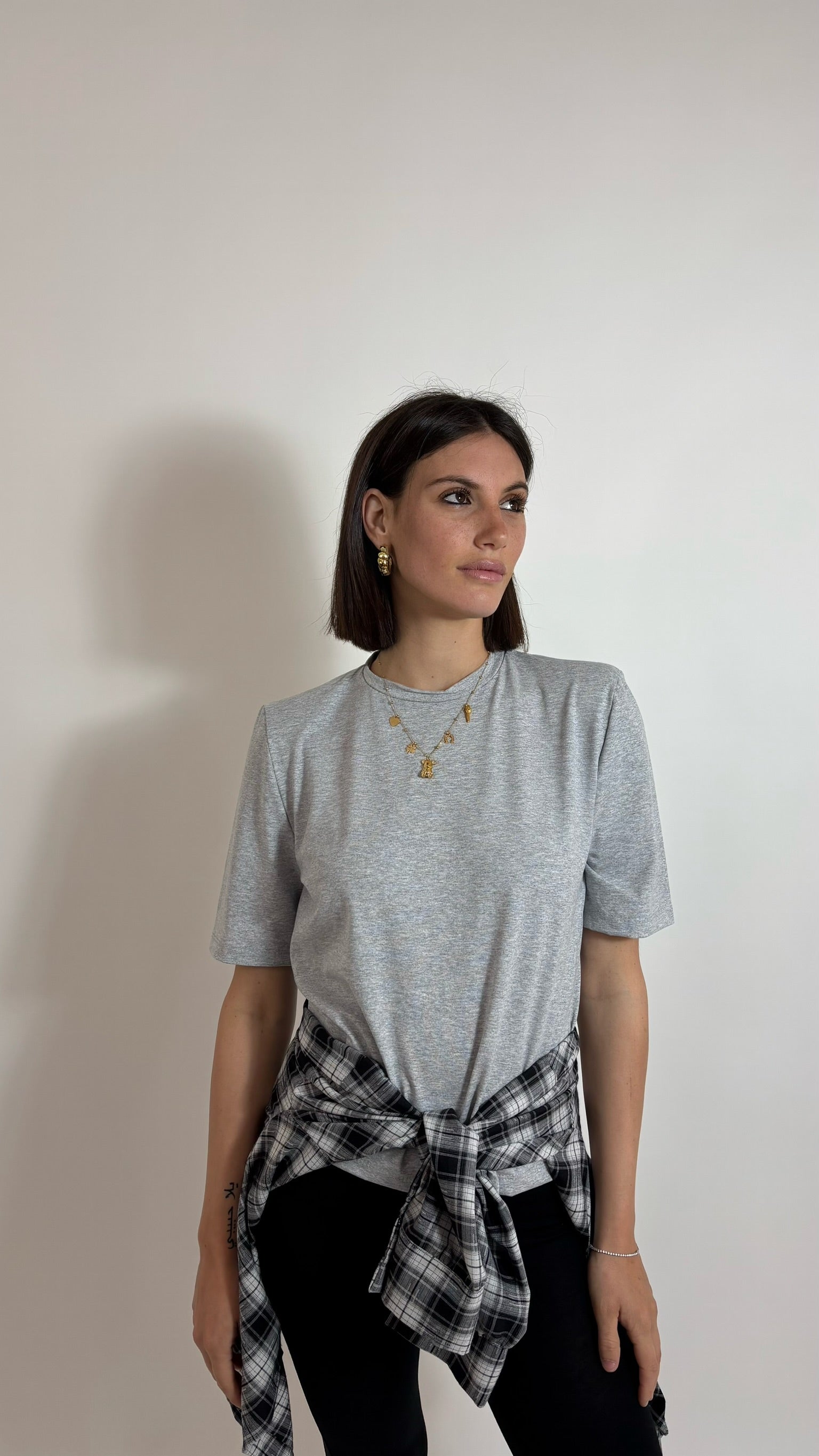 T-shirt con Spalline Grigia