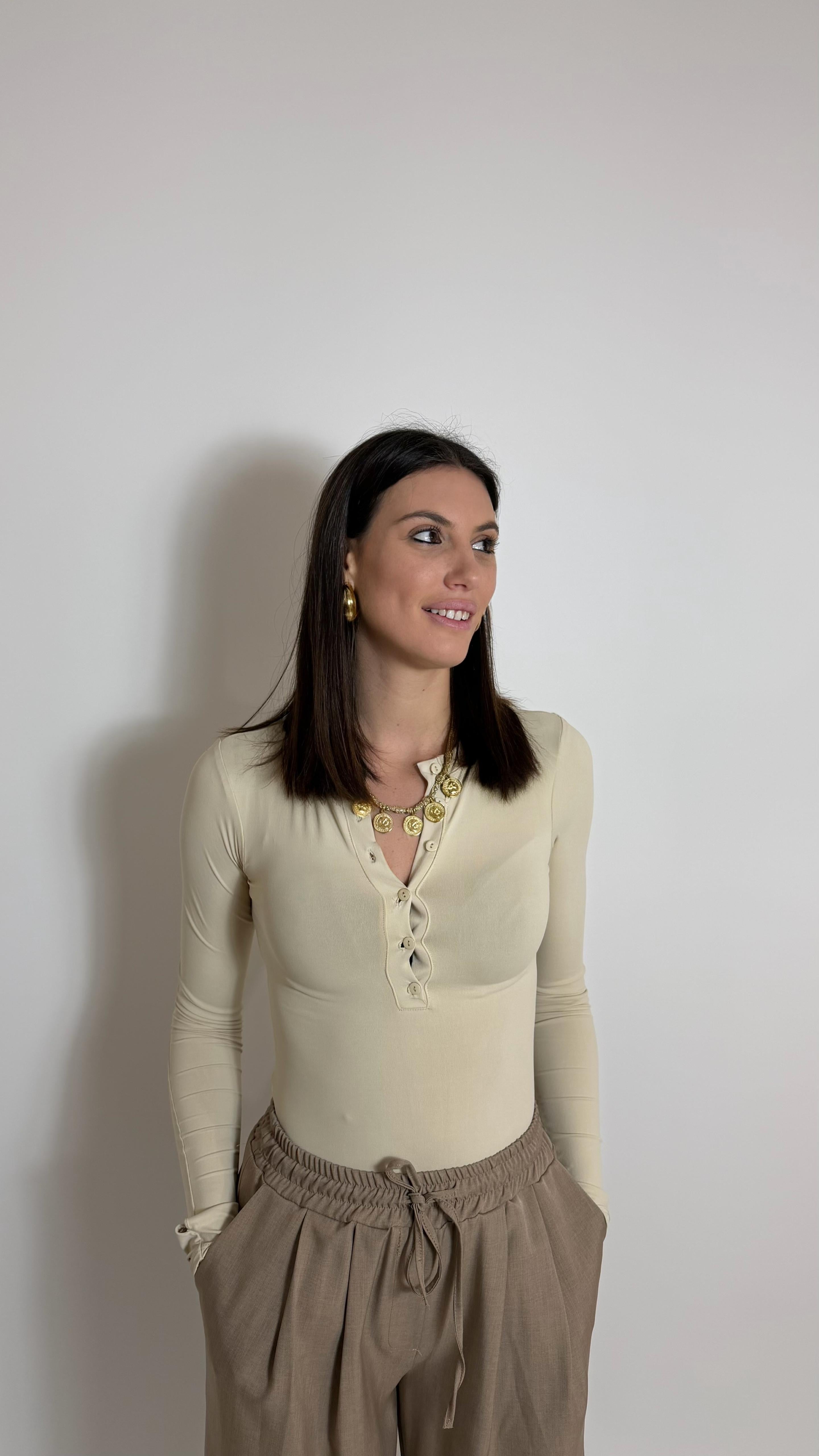 Maglia Lycra Button Nude