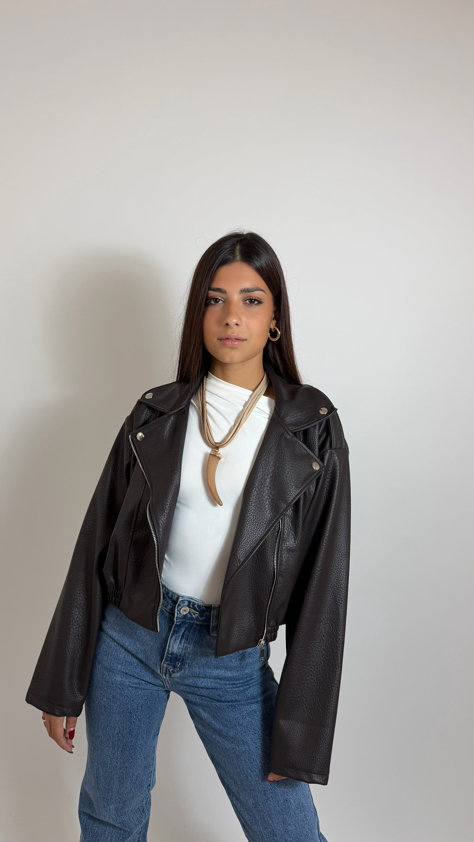 Biker Crop Ecopelle Moka