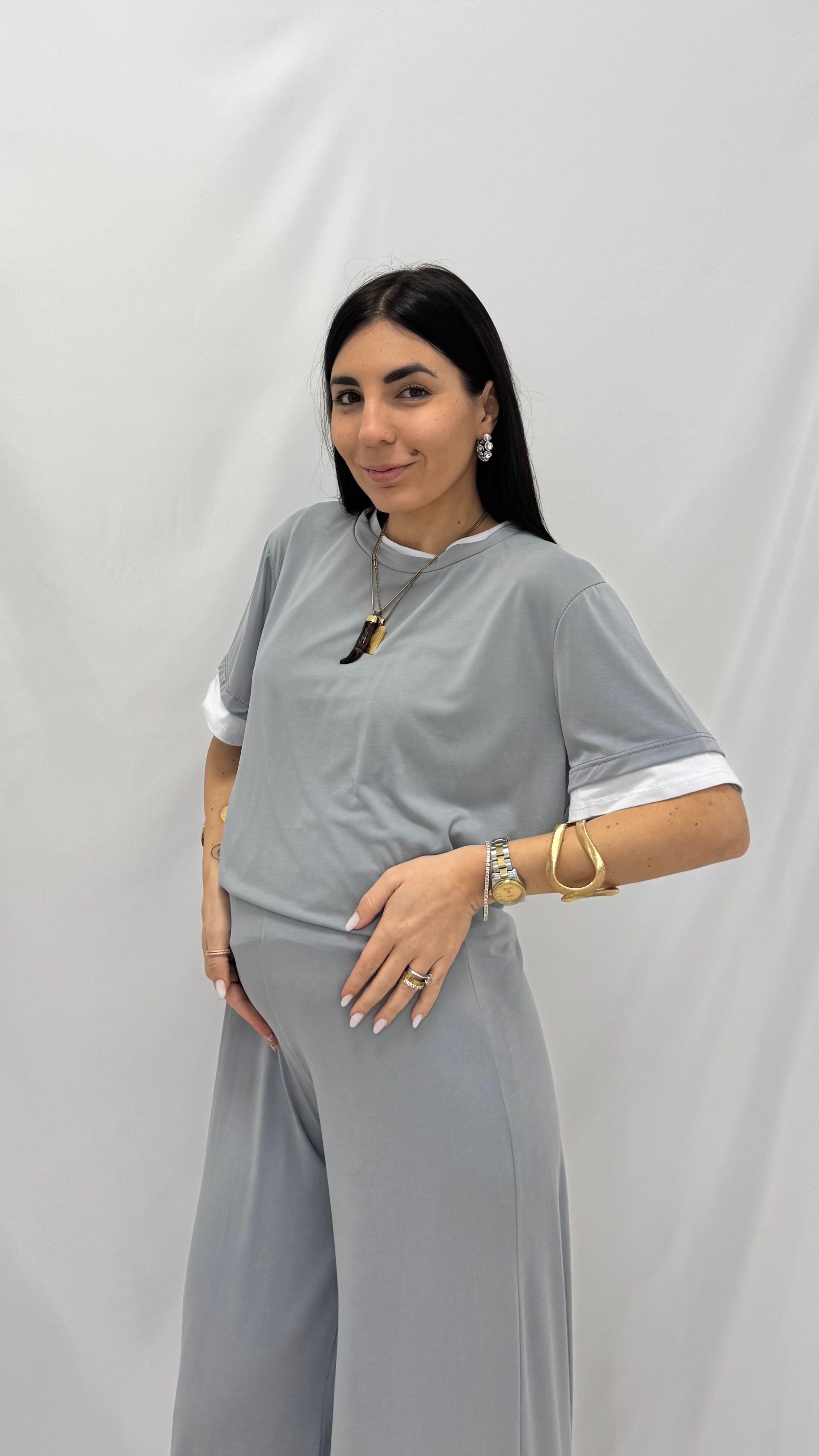 Maglia Over Bicolor Grigio Perla