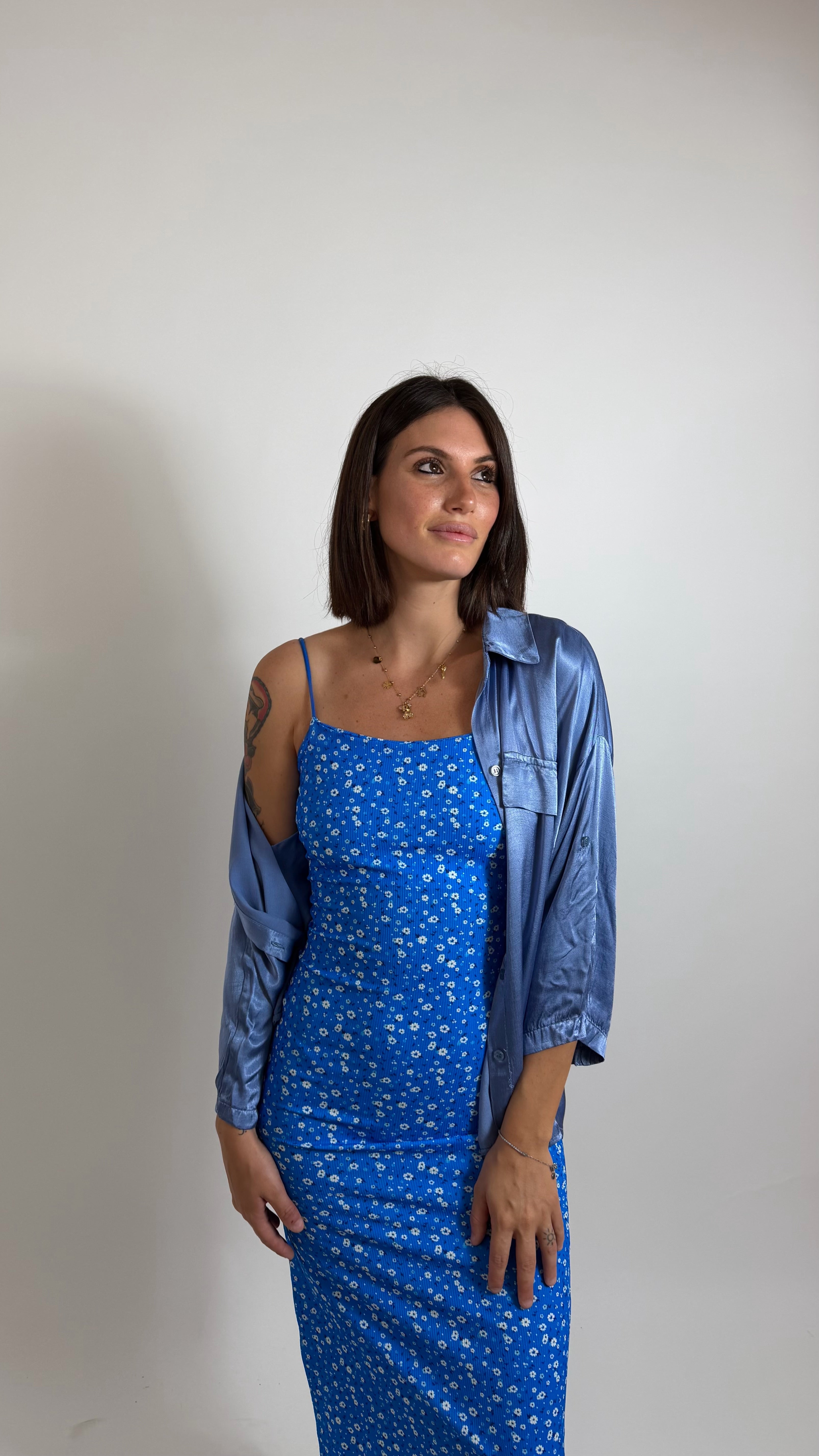 Abito Coste Strette Flowers Blu