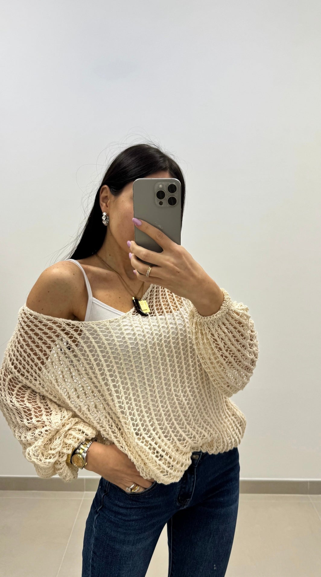 Maglia a rete Grigio Perla canotta inclusa
