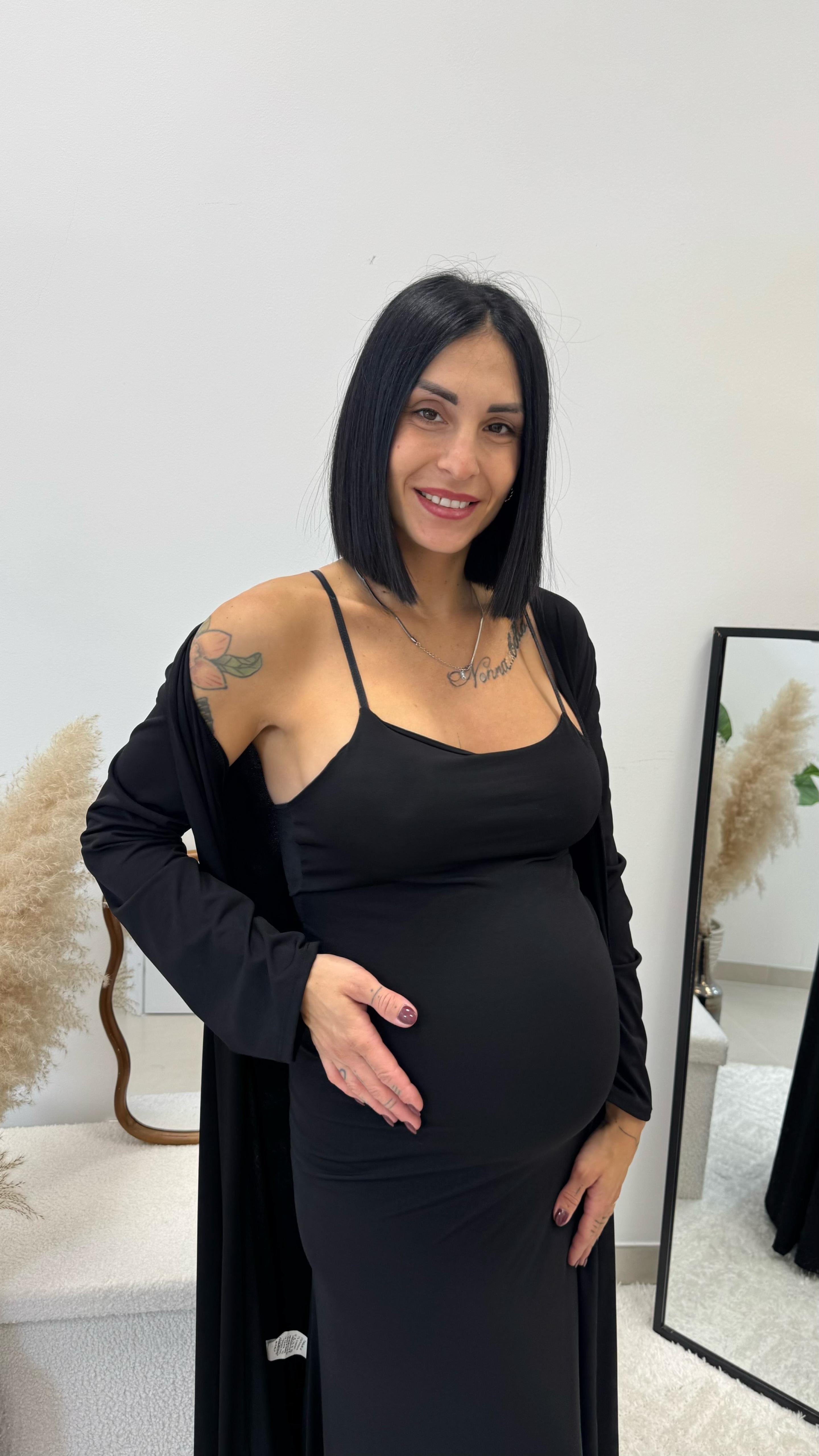 Abito Lycra Stretch con Cardigan Nero