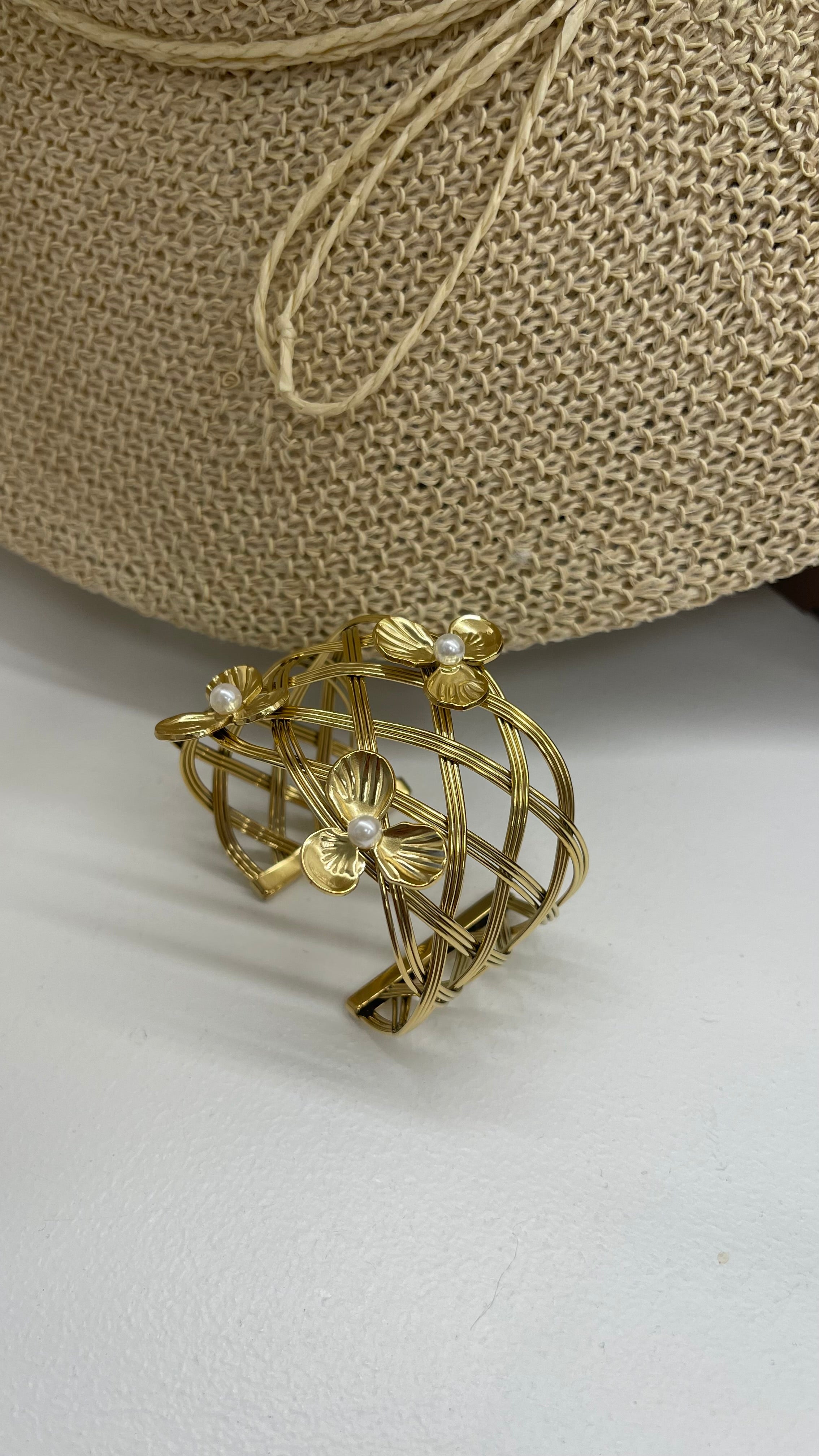Bracciale Perle e Fiori Gold