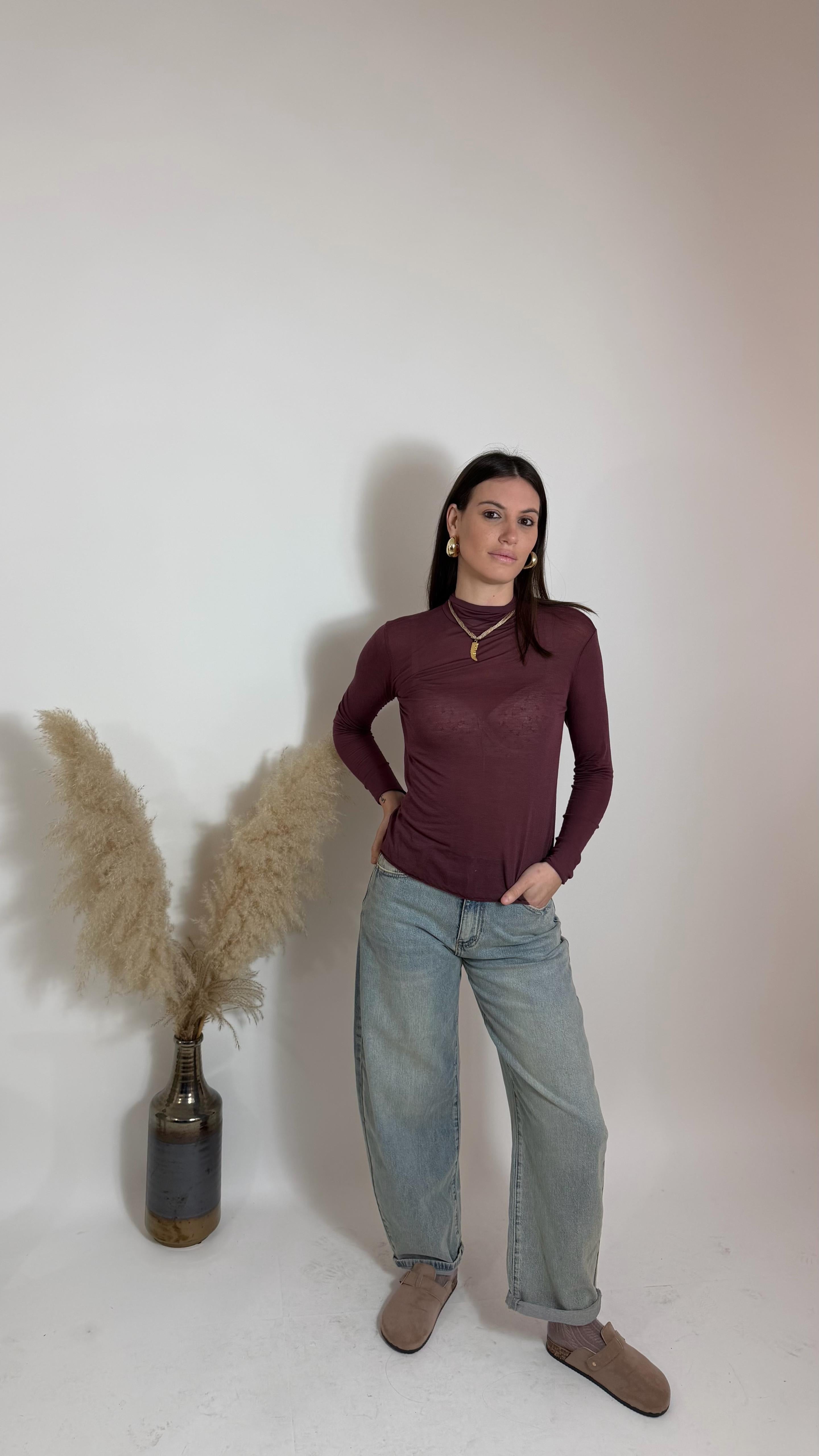 Maglia Cashmere Mezzo Collo Wine Red