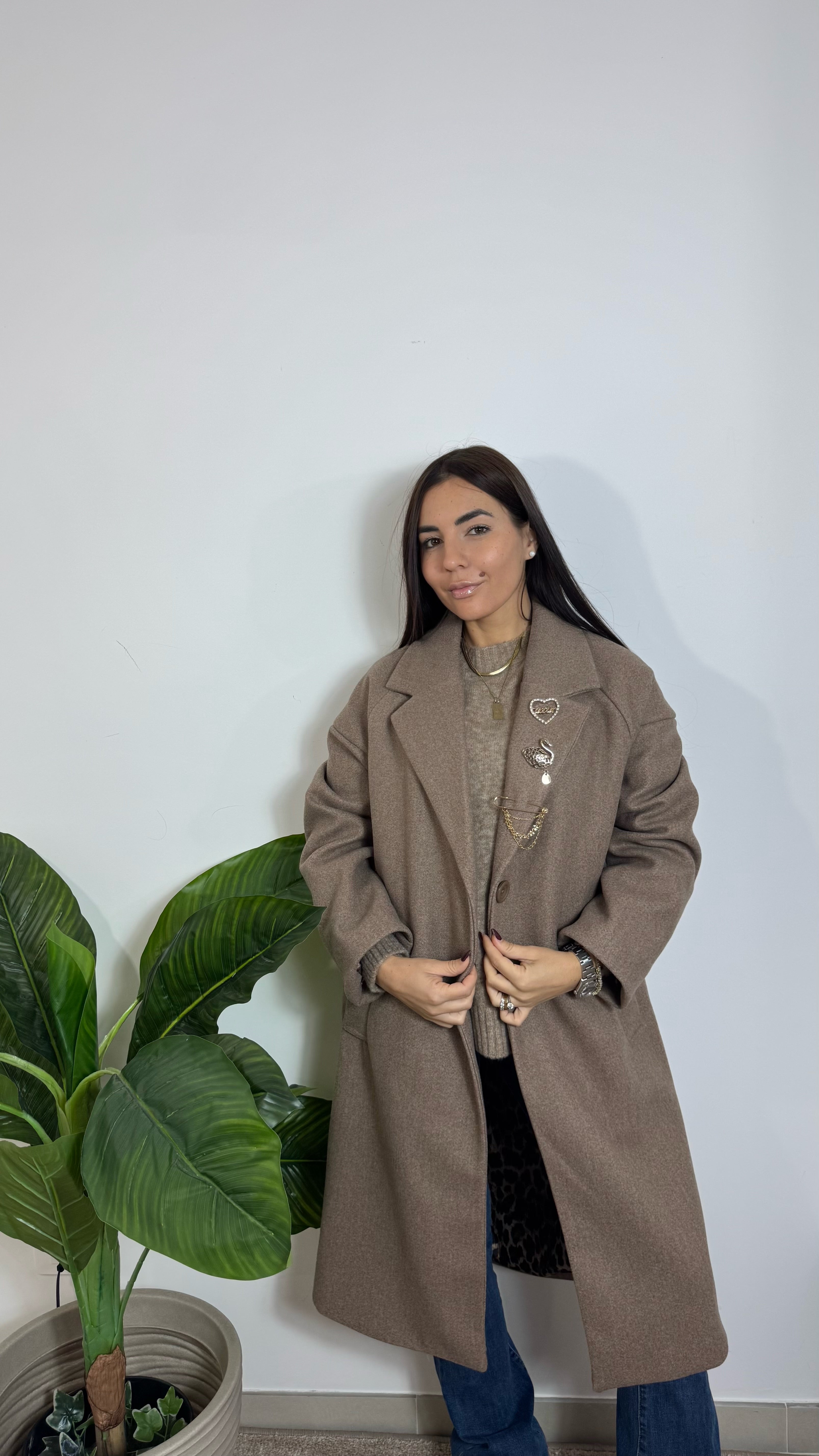 Maxi Coat Con Spille Nude