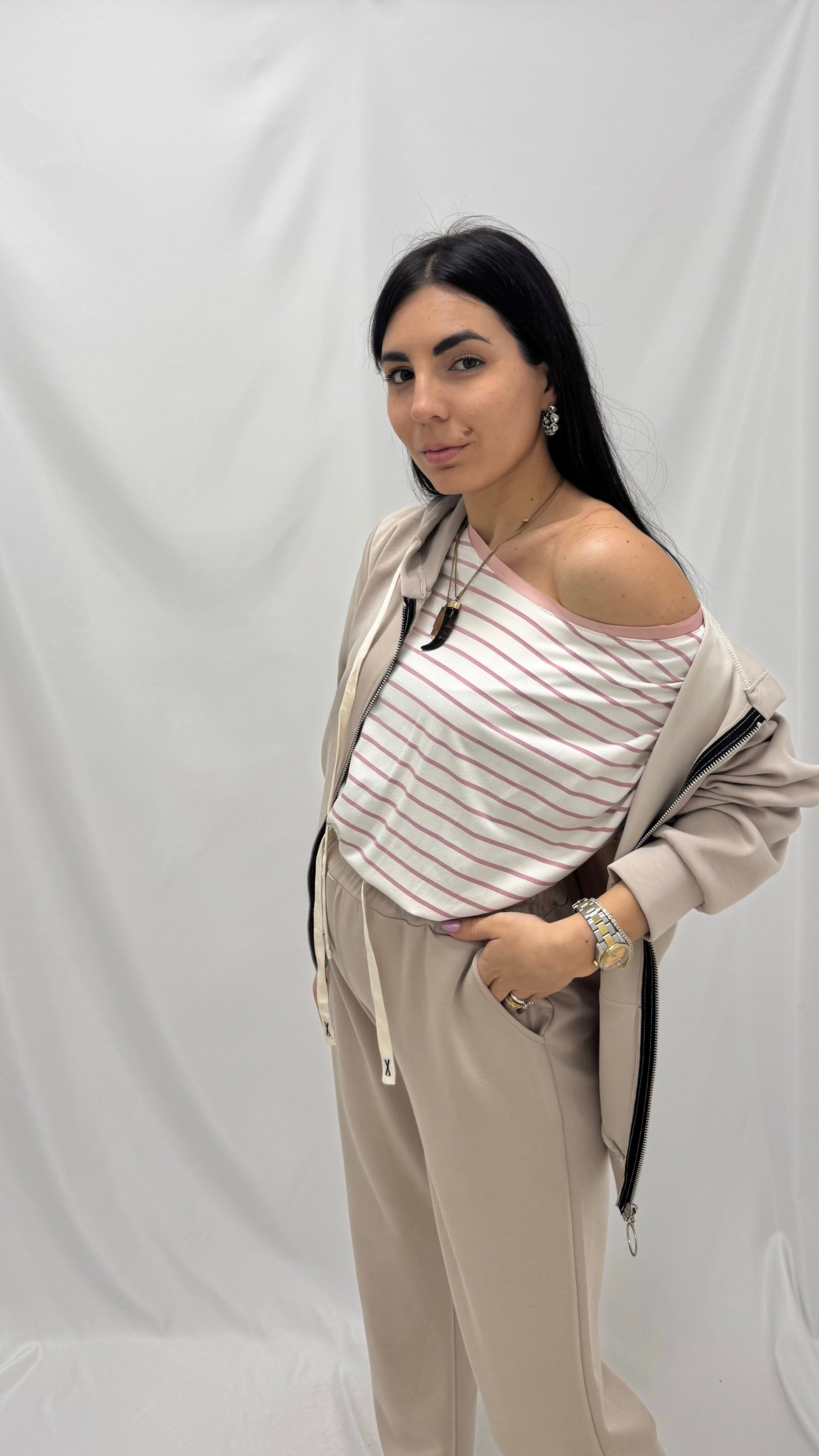 Maglia Kim Oversize Stripes Pink Soft