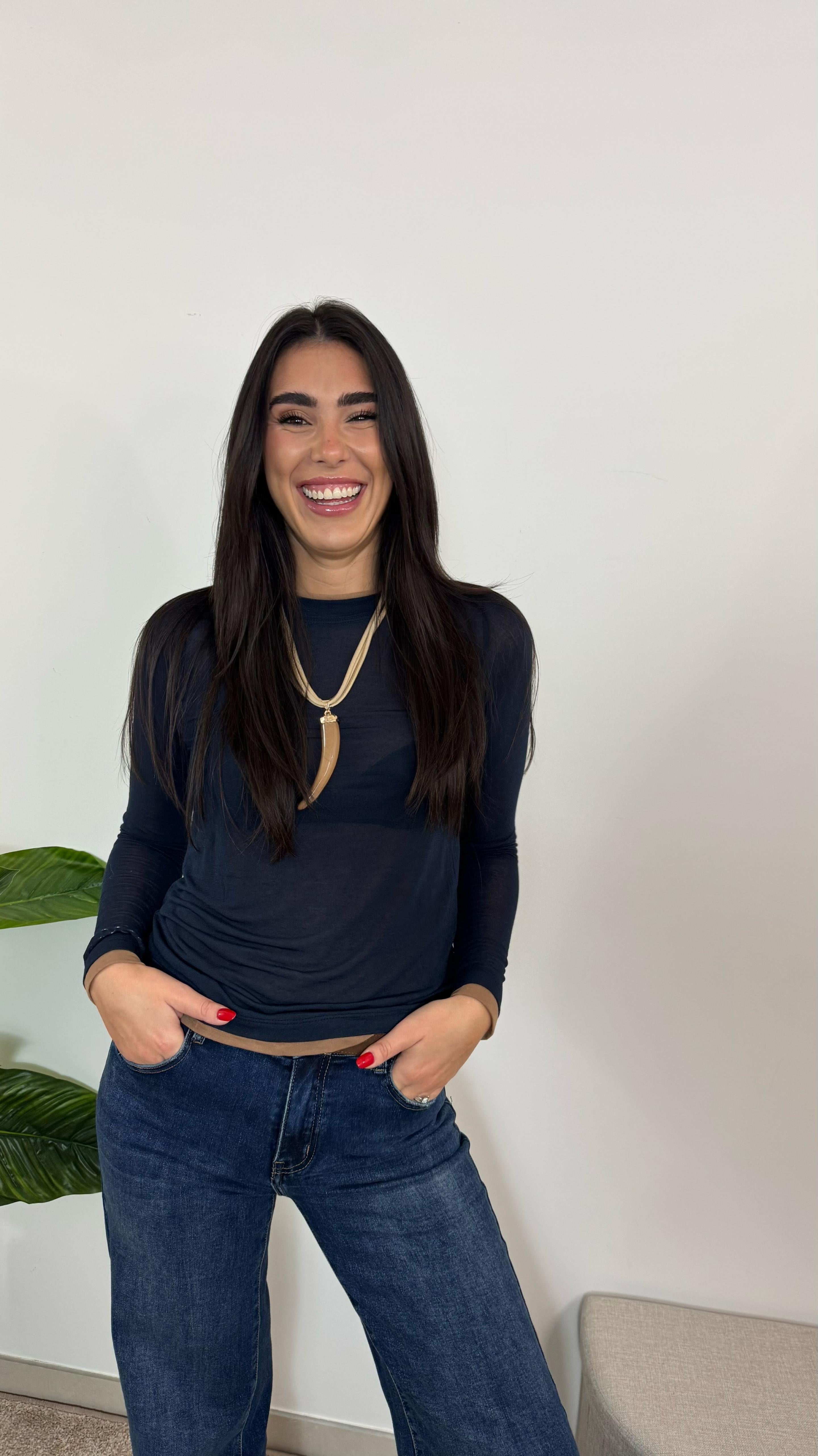 Maglia Cashmere Bicolor Blu Notte