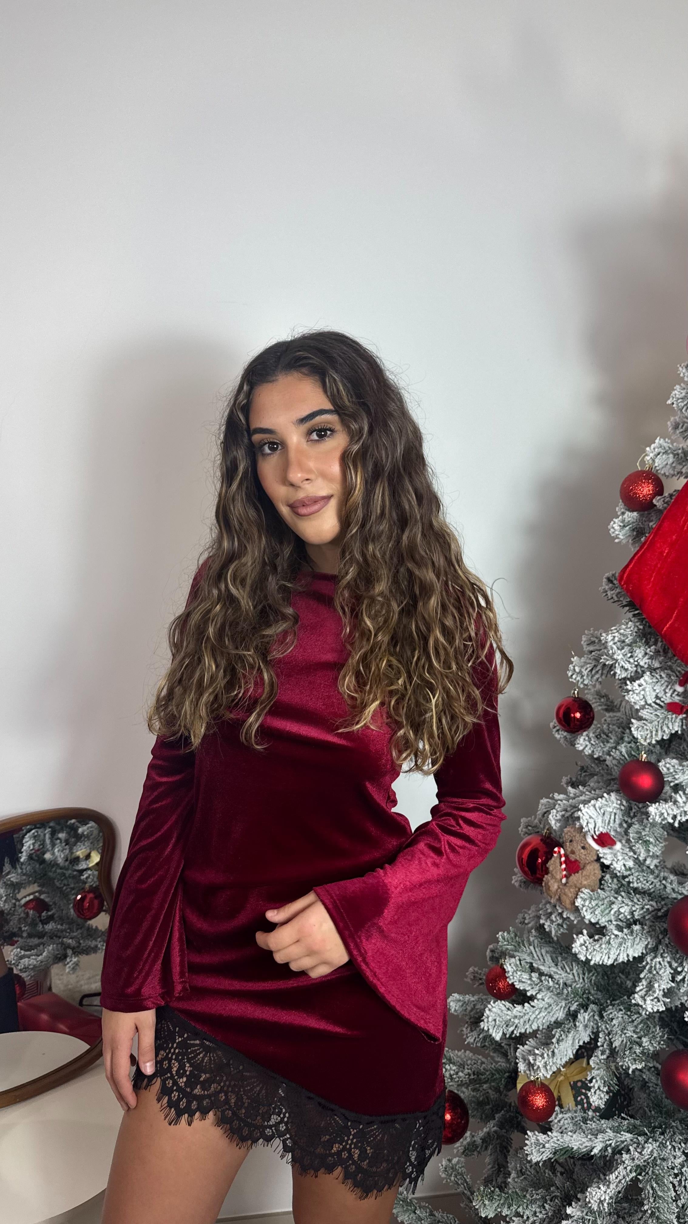 🥂Minidress Velvet Lace Burgundy