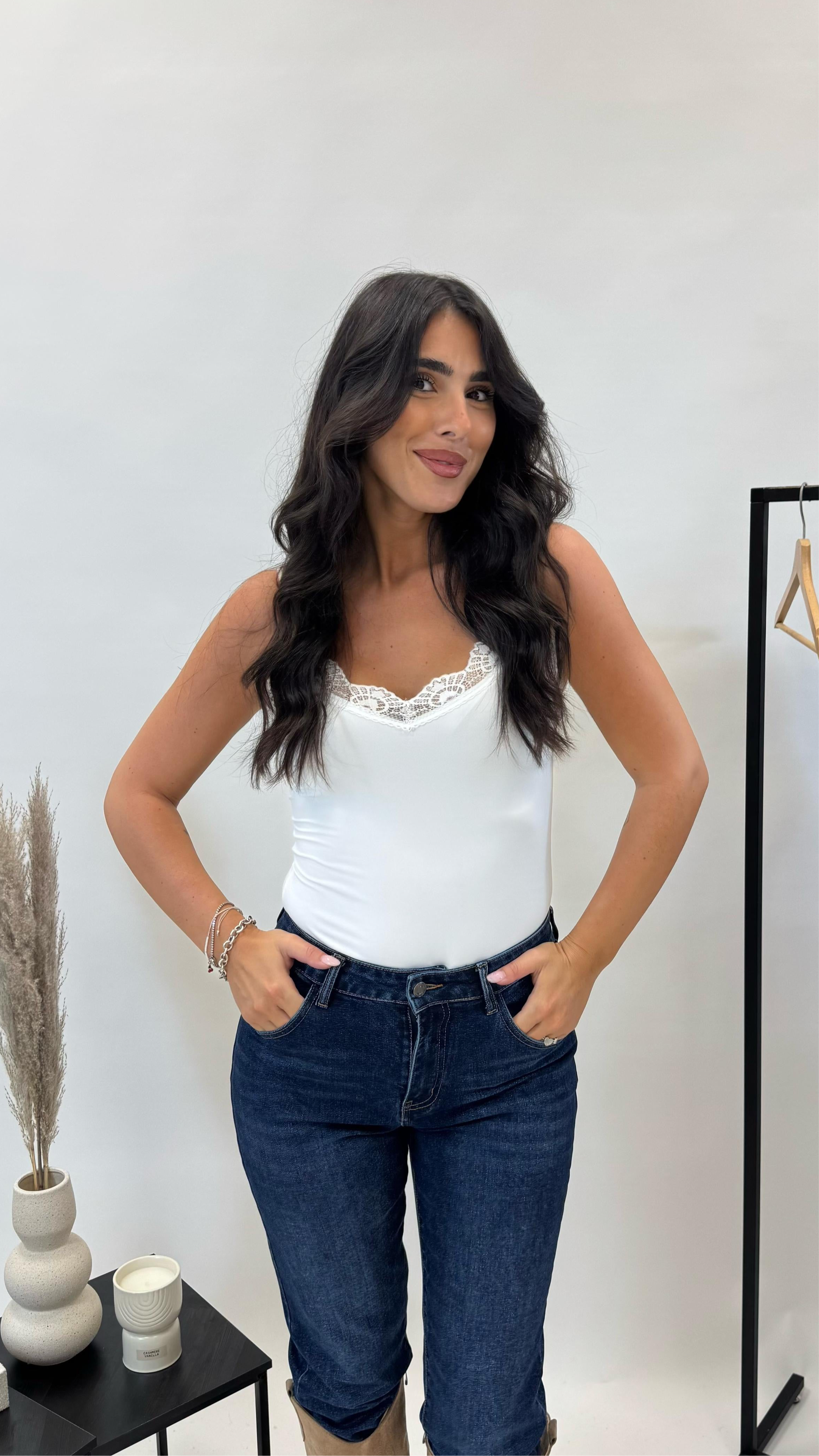 Body Lycra Inserto Pizzo Bianco