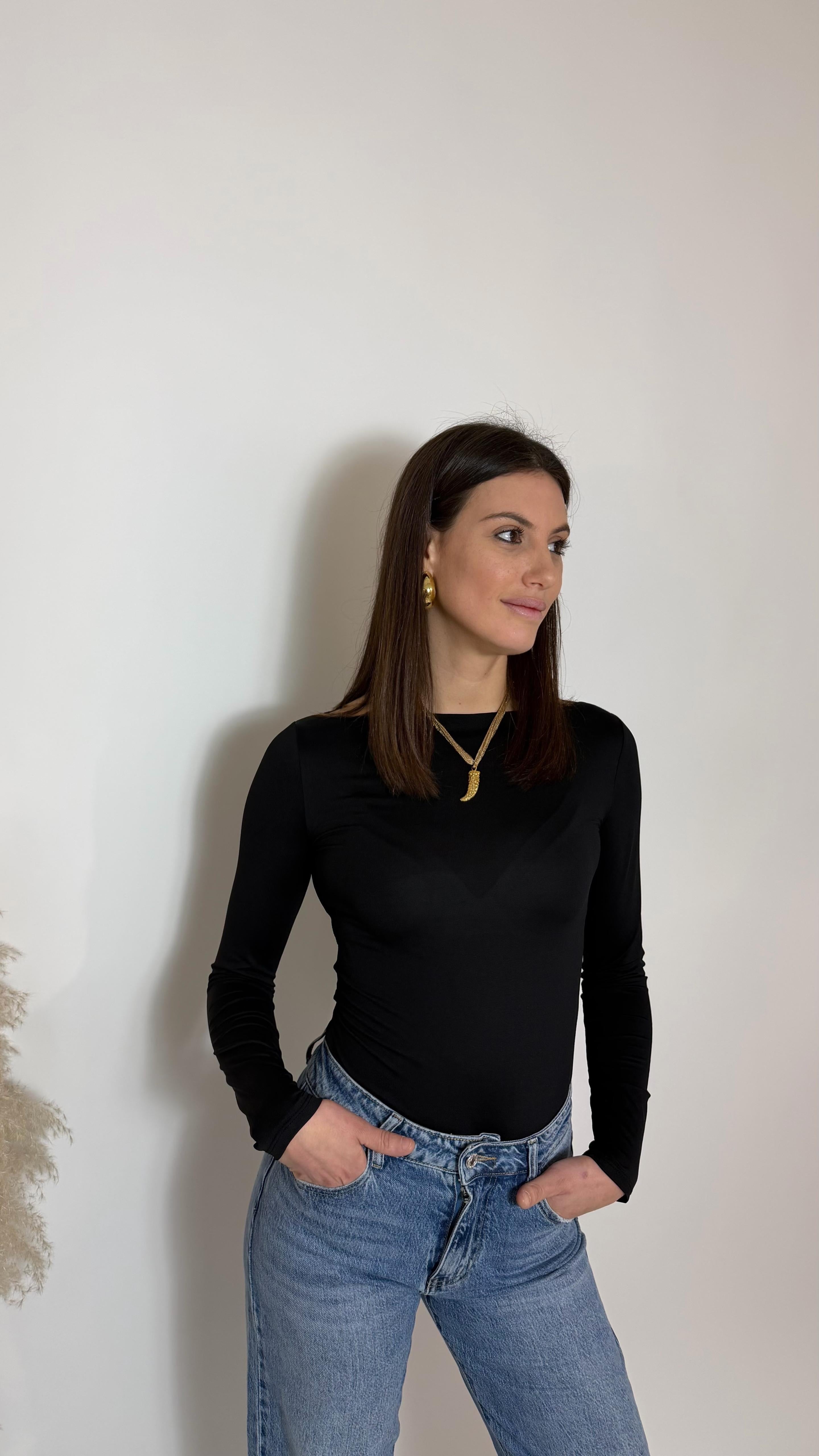 Maglia Second Skin Scollo Ampio / Nera