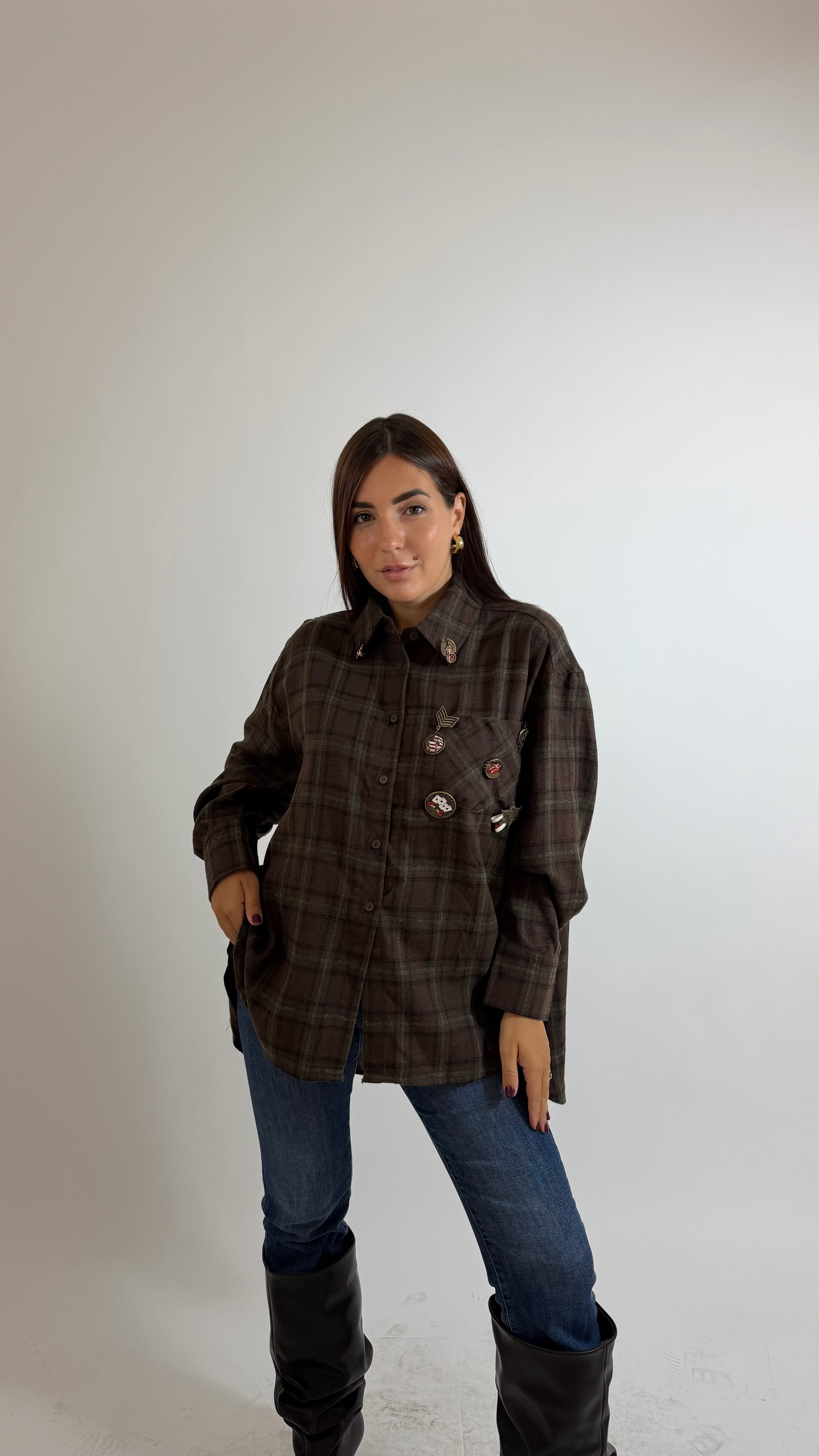 Camicia Check Charm Choco/Verde