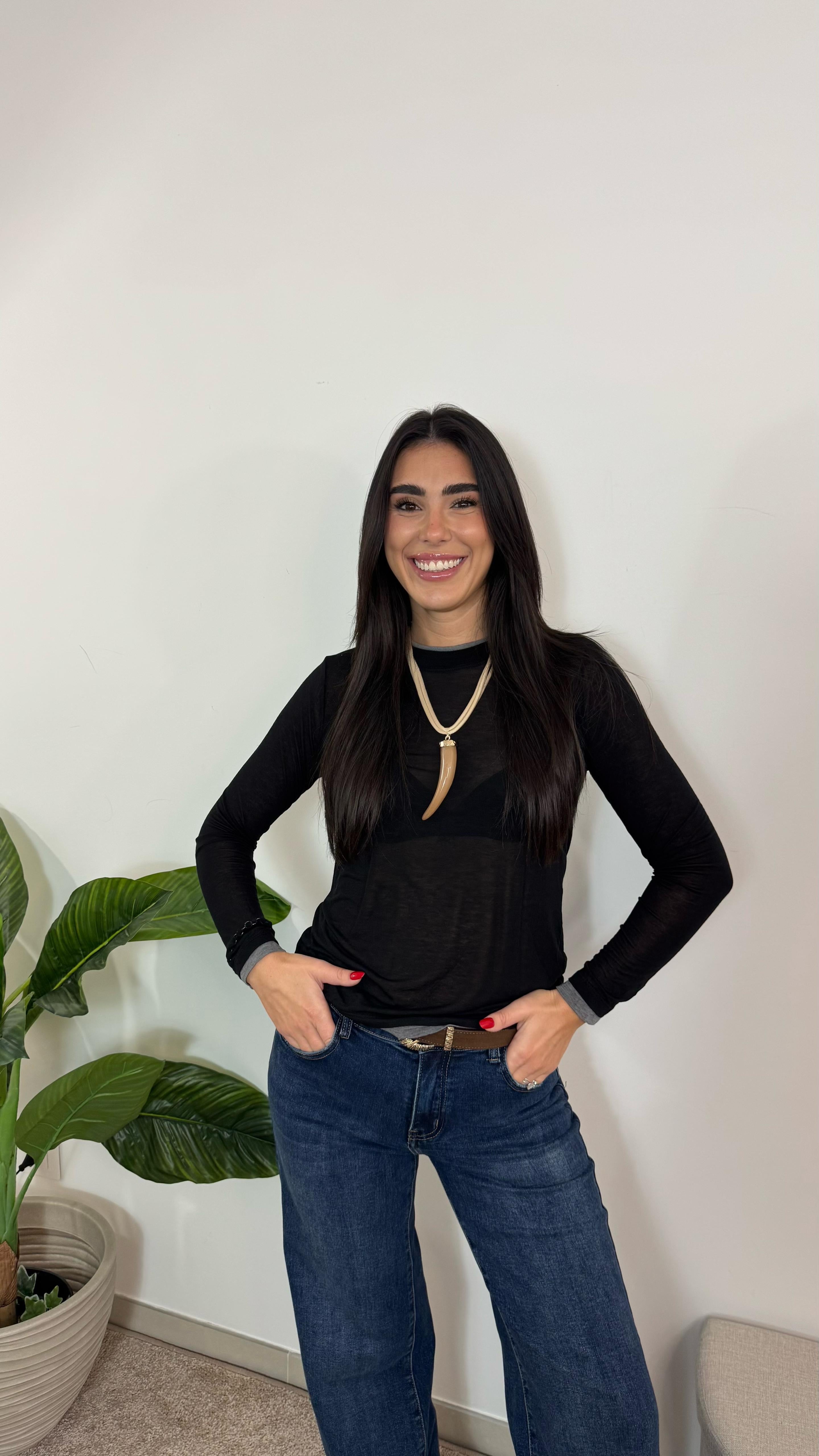 Maglia Cashmere Bicolor Nero