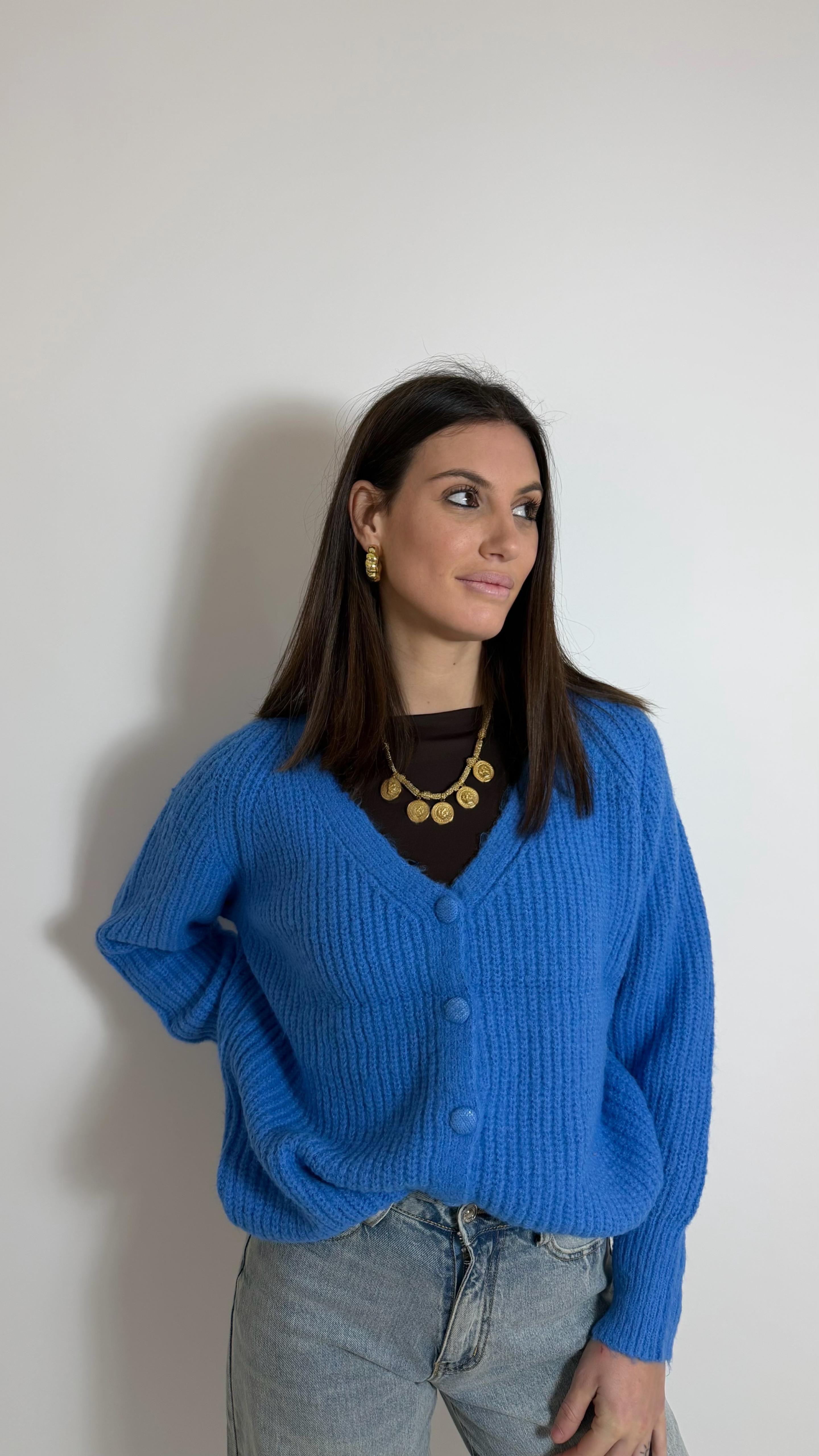 Cardigan Bottoni Rivestiti Sky Blue