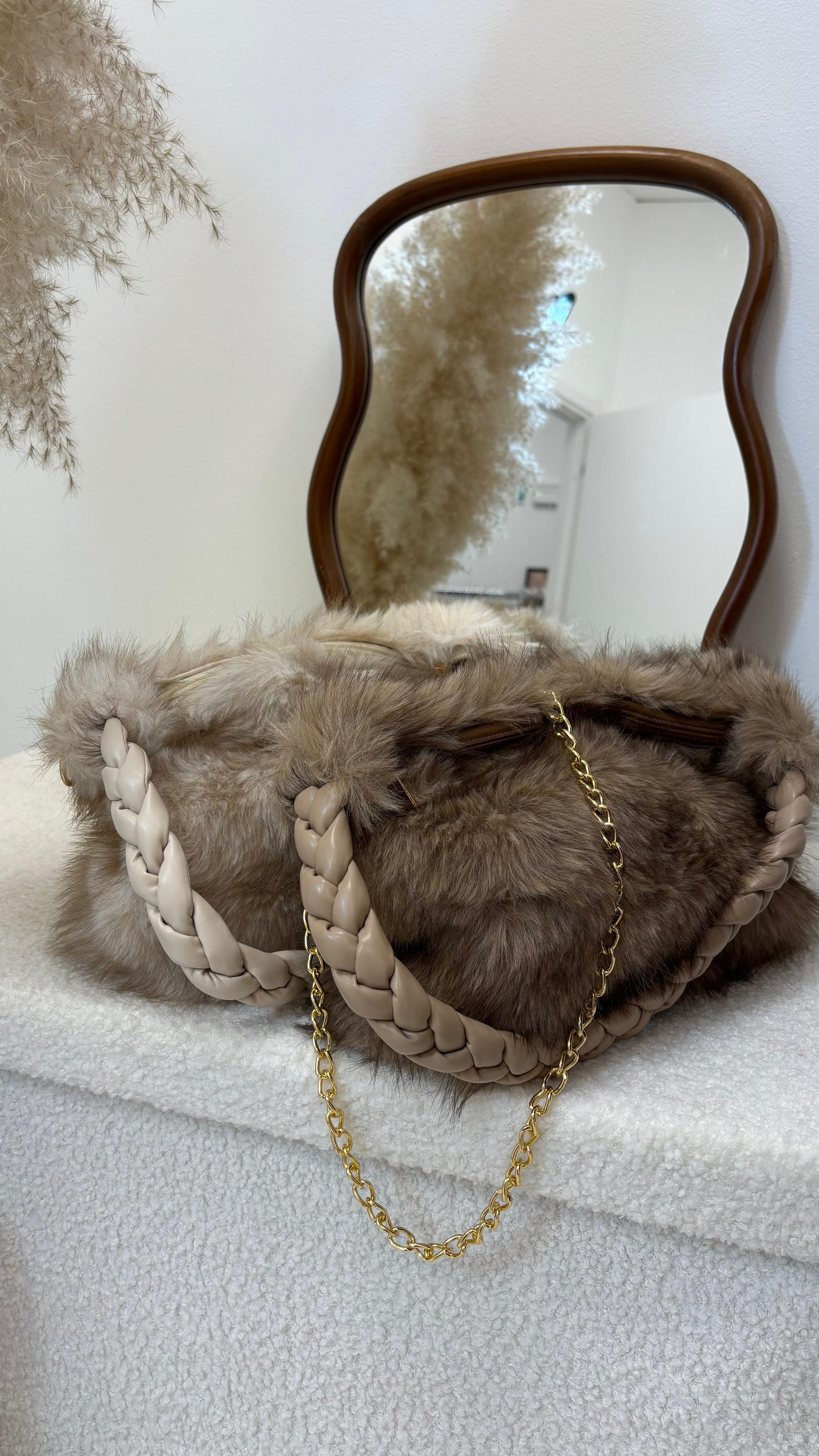 Bag Ecofur Manico Ecopelle Burro