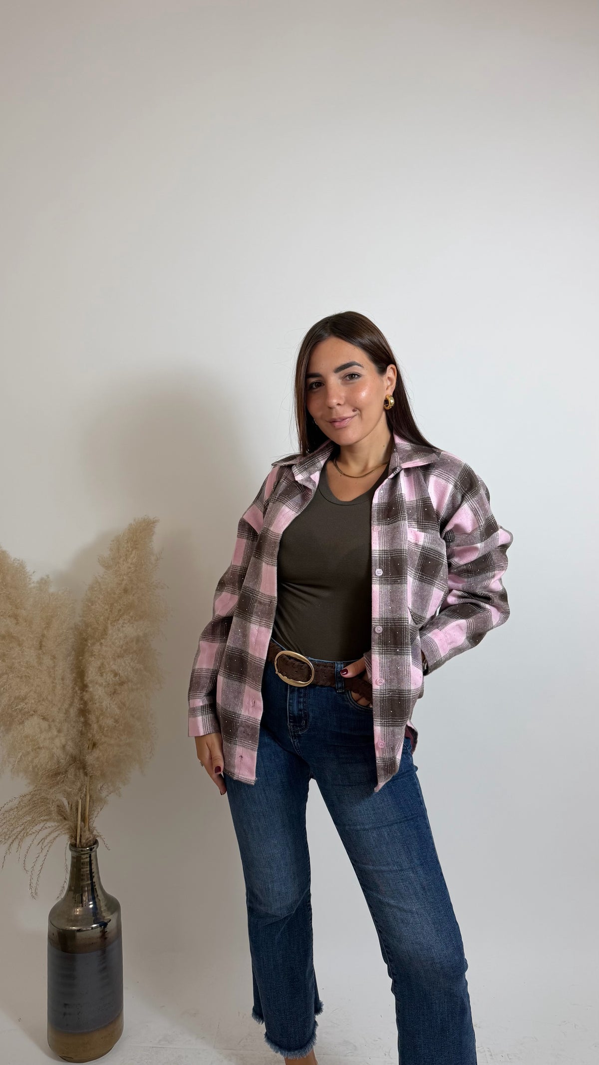 Camicia Stud Check Pink
