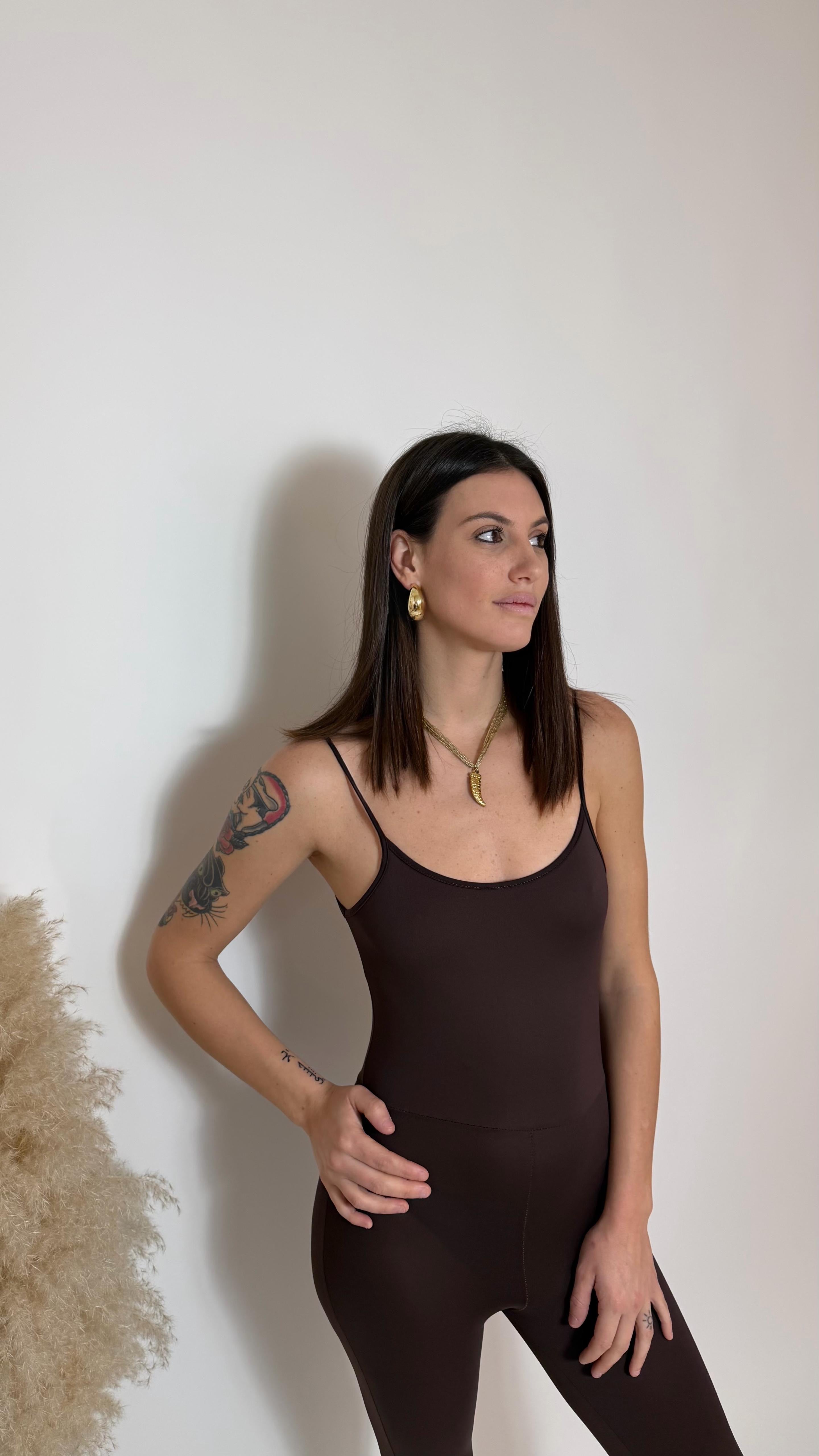 Jumpsuit Second Skin - Bretella Sottile - Sigaretta / Choco