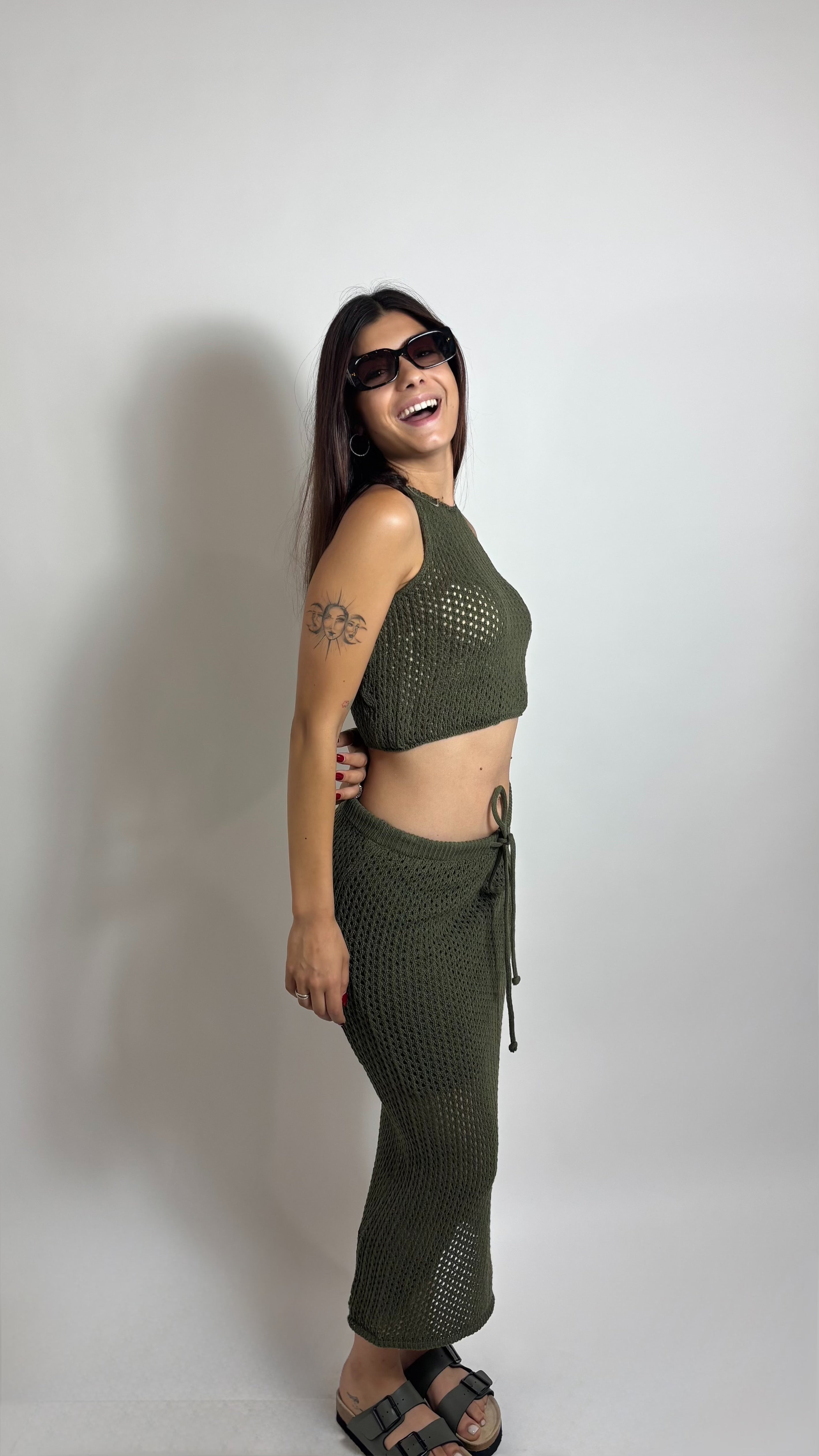 Set Top & Skirt Crochet Verde Utility