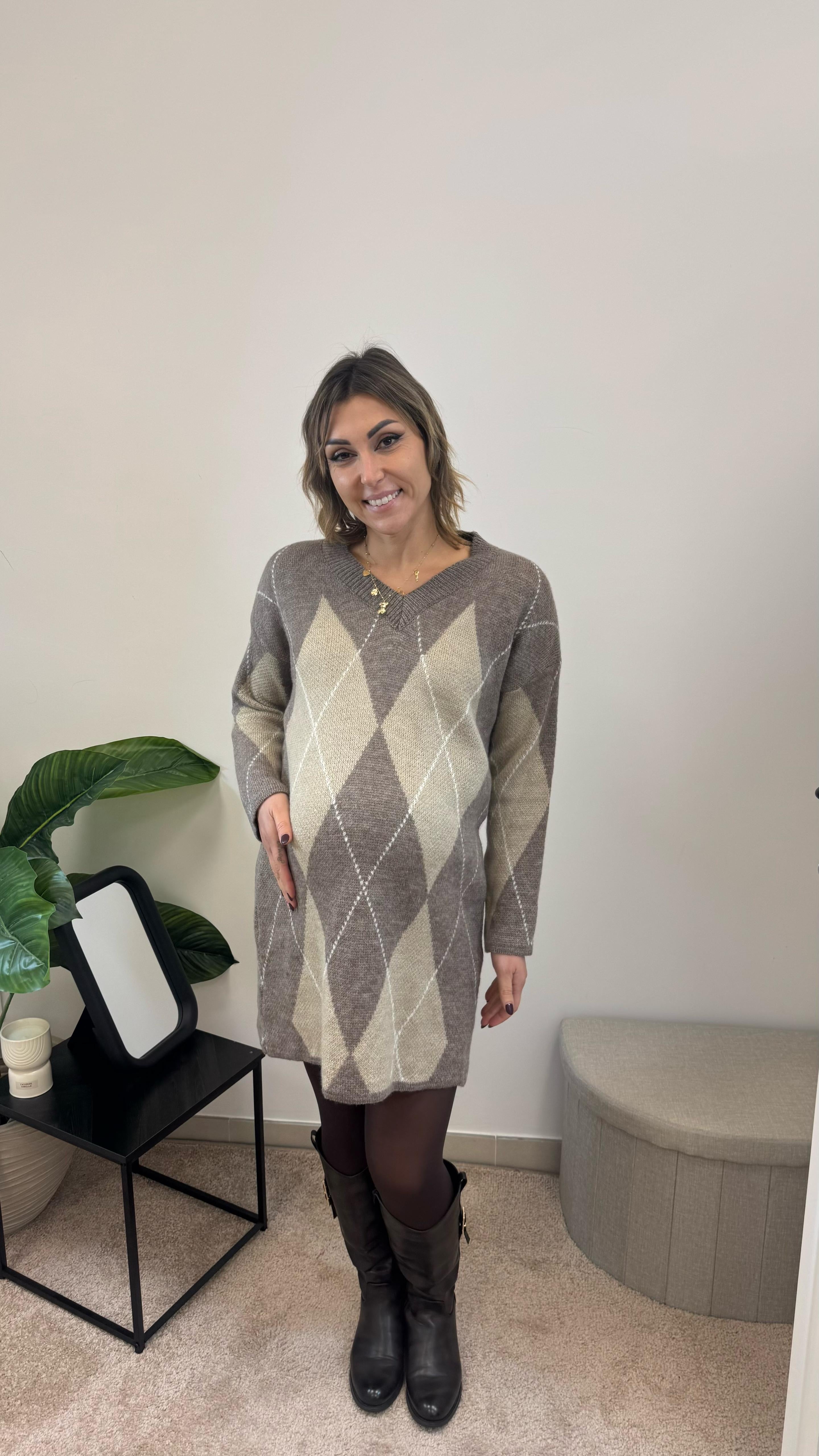 Abito Maxi Pull Rombi Moka