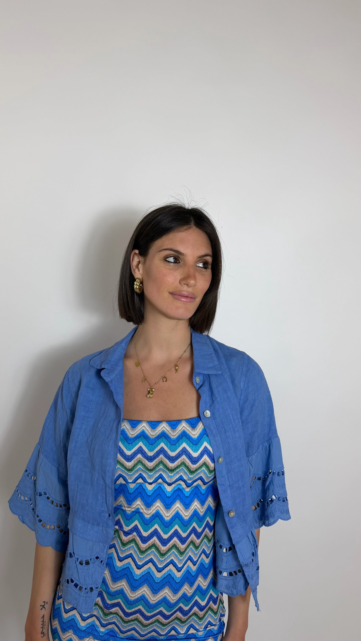 Camicia Crop Lino Sky