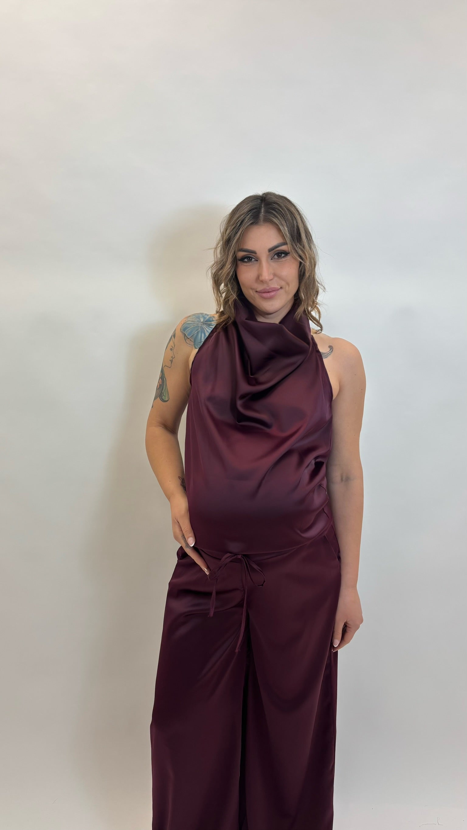 Set Silk Top & Pants Burgundy
