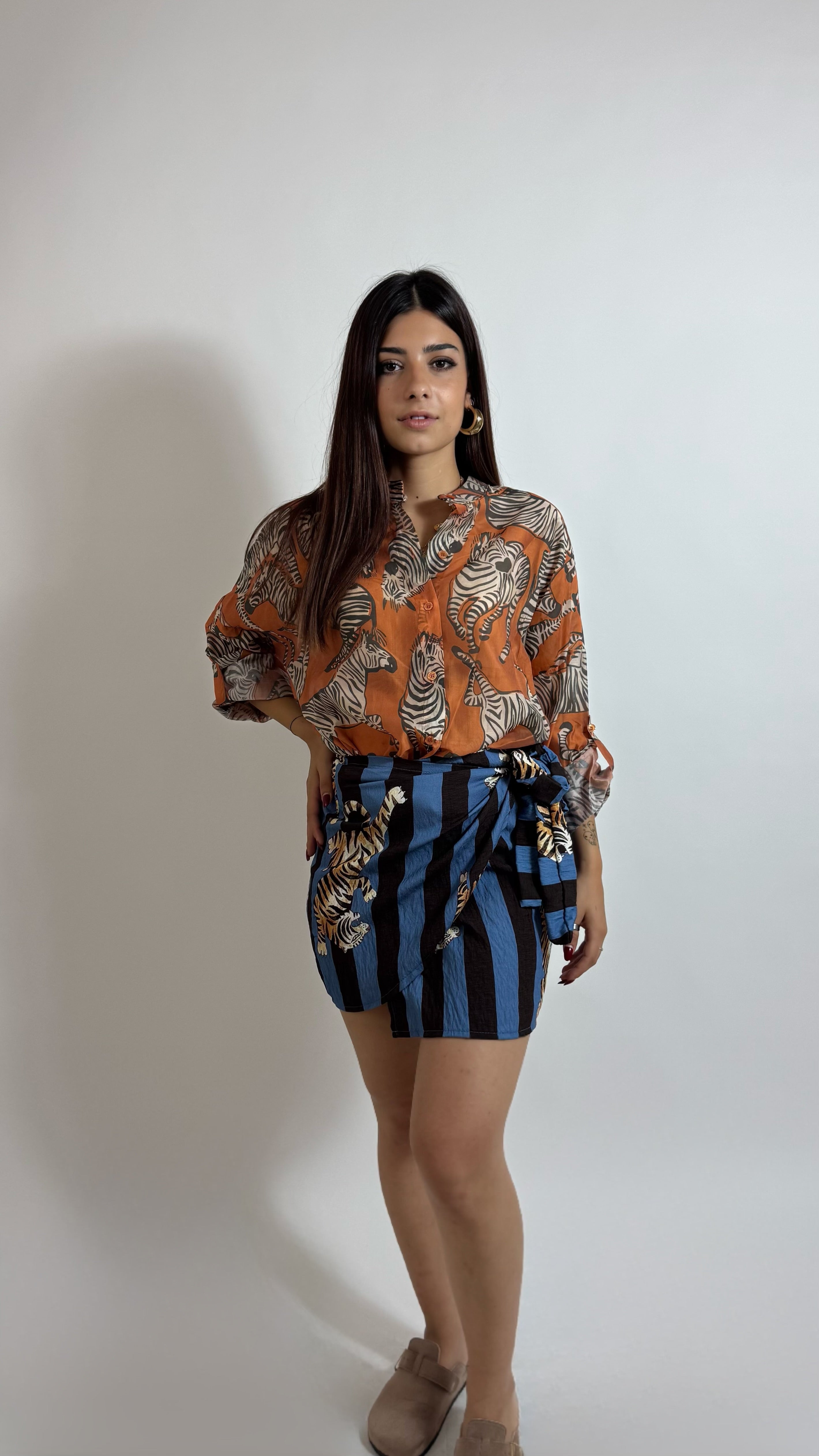 Mini Gonna Pareo Tiger Stripes Indaco