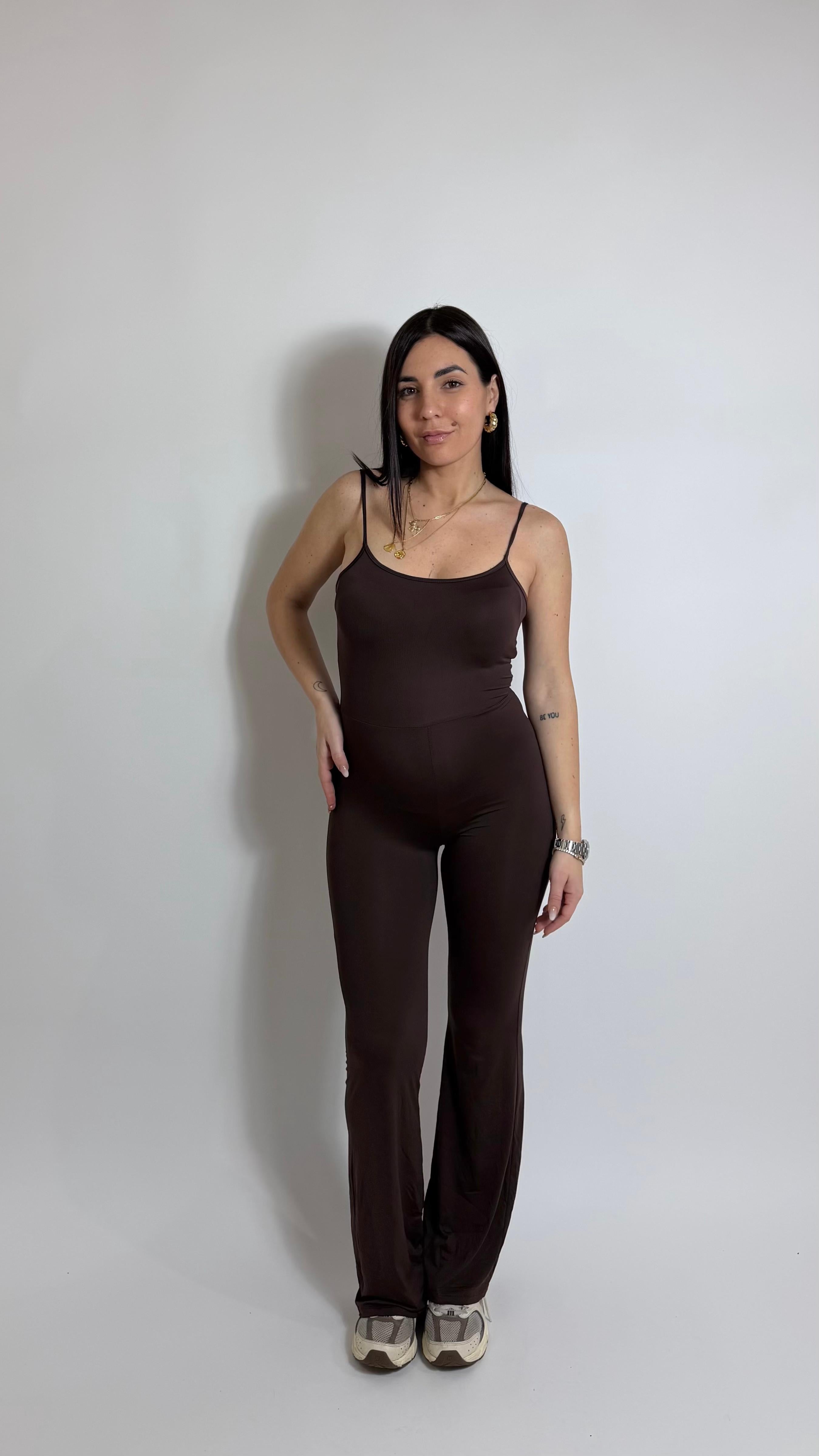 Jumpsuit Second Skin - Bretella Sottile - Flare / Choco