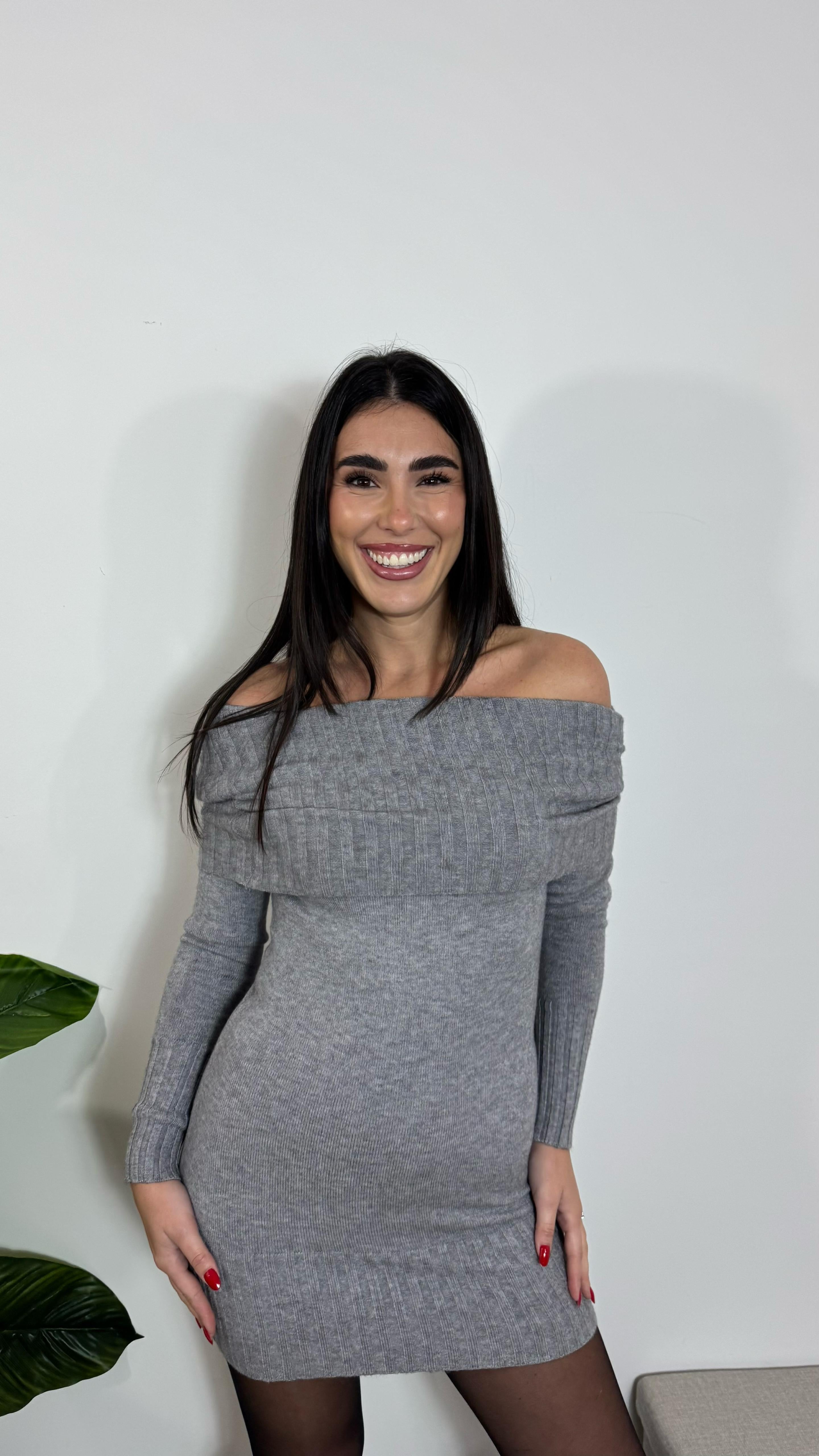 Abito Off-Shoulder Grigio Perla