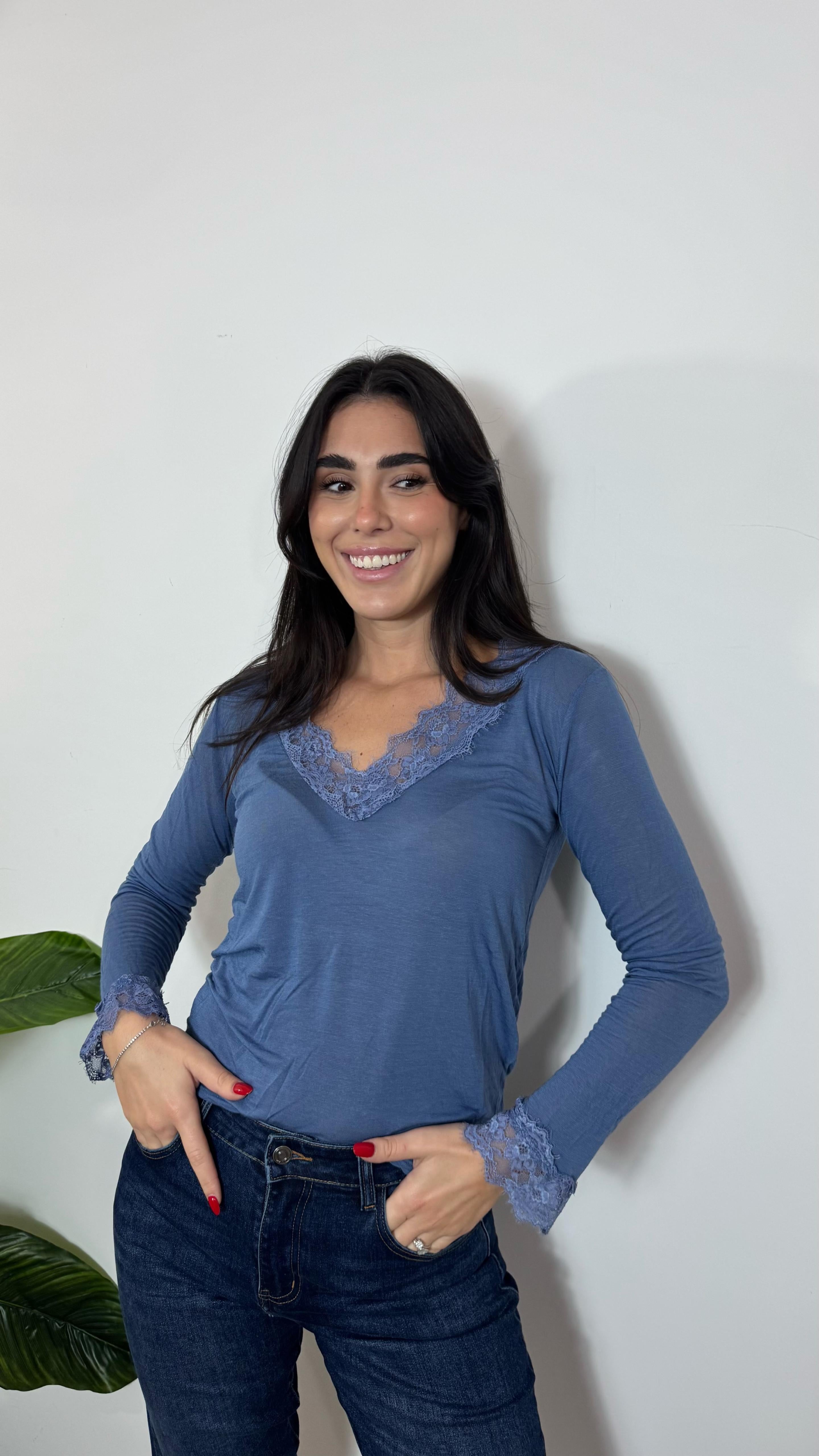 Maglia Cashmere e Pizzo Ceruleo