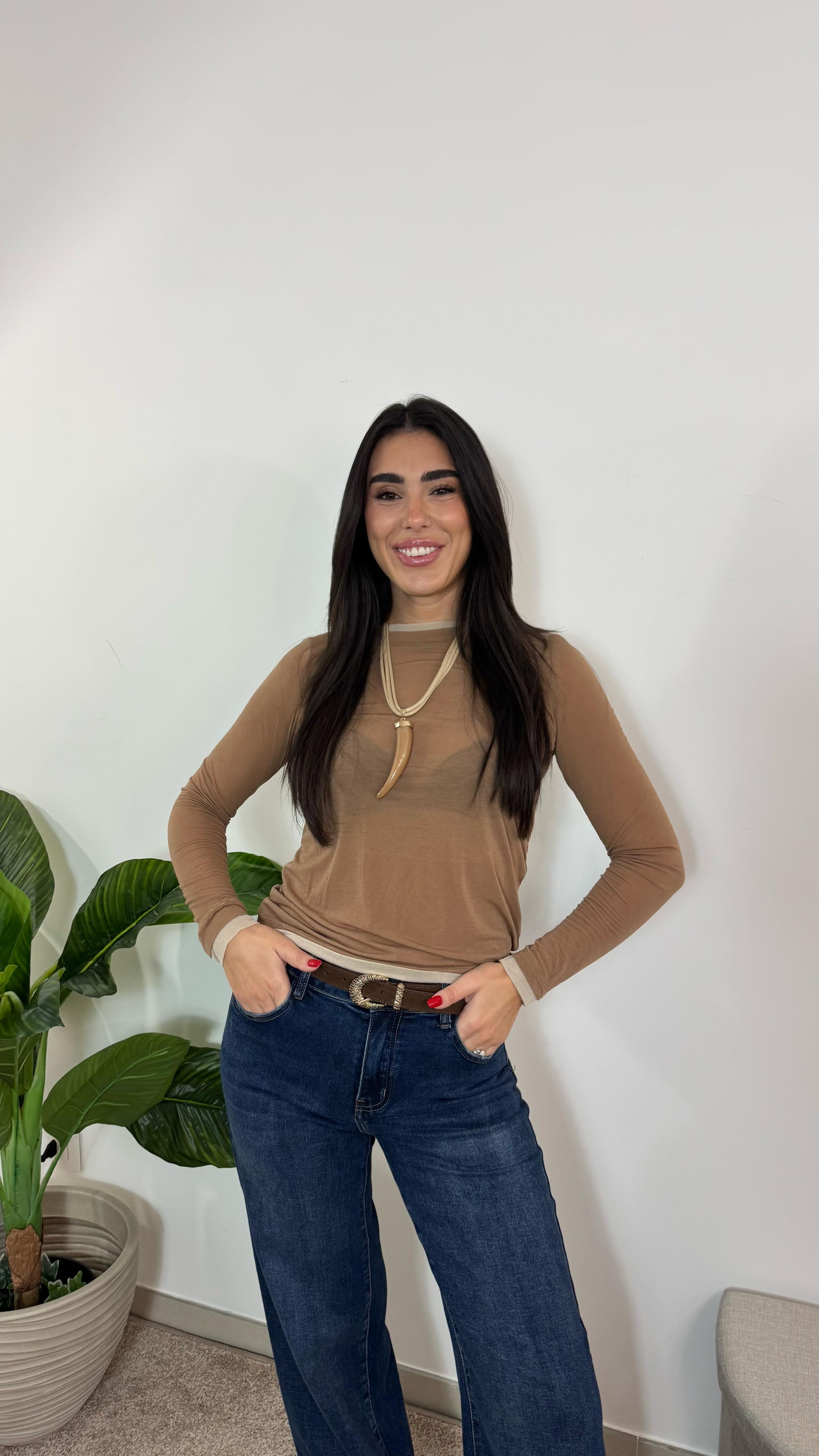 Maglia Cashmere Bicolor Camel